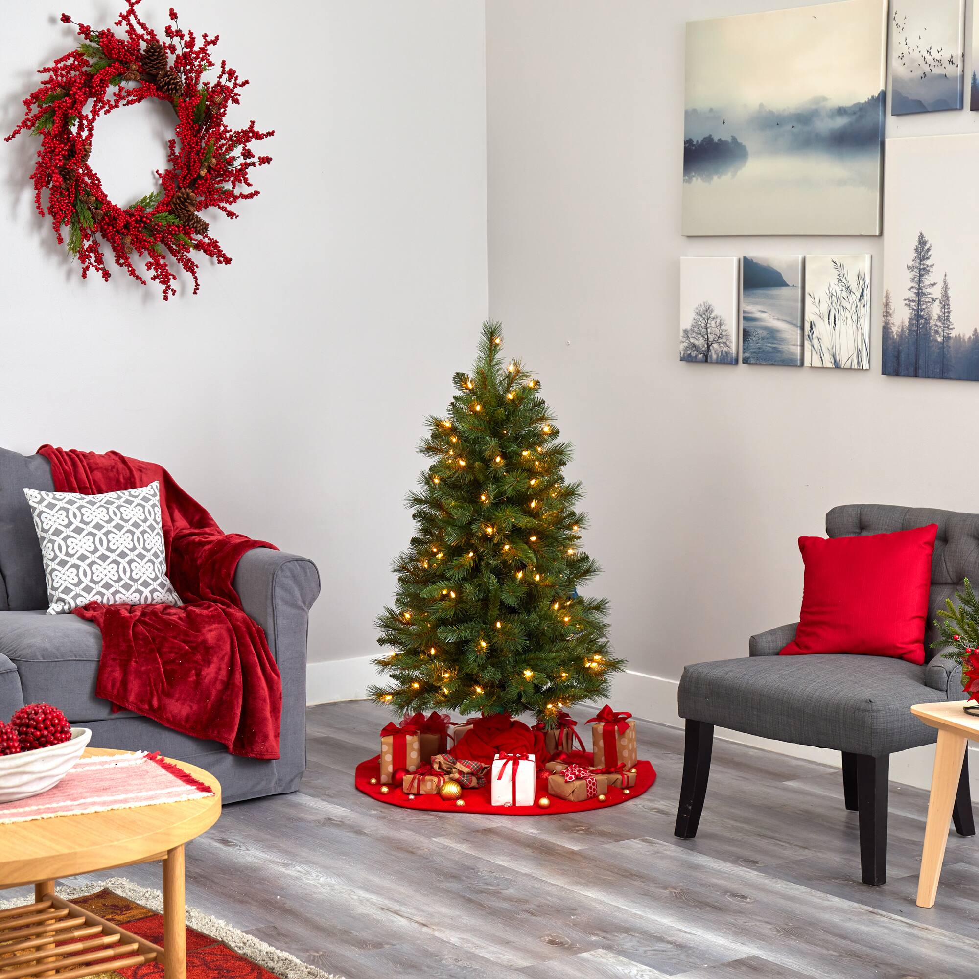 4ft. Pre-Lit West Virginia Mountain Pine Artificial Christmas Tree, Clear LED Lights