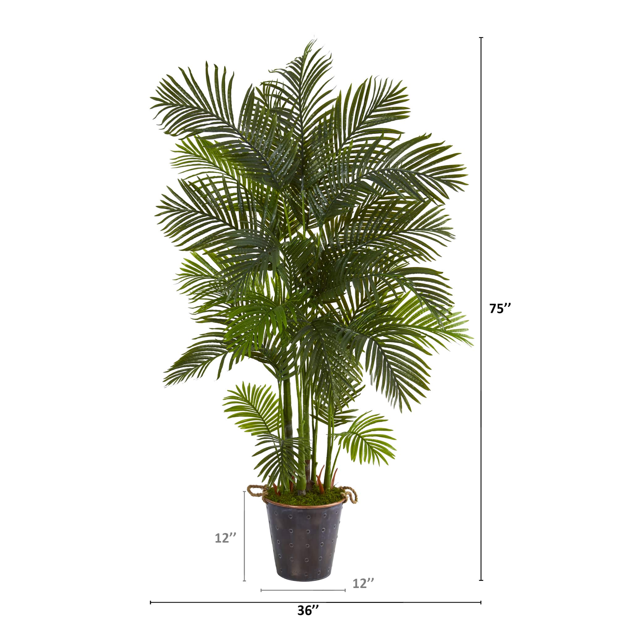6.2ft. Areca Palm Artificial Tree in Decorative Metal Pail with Rope