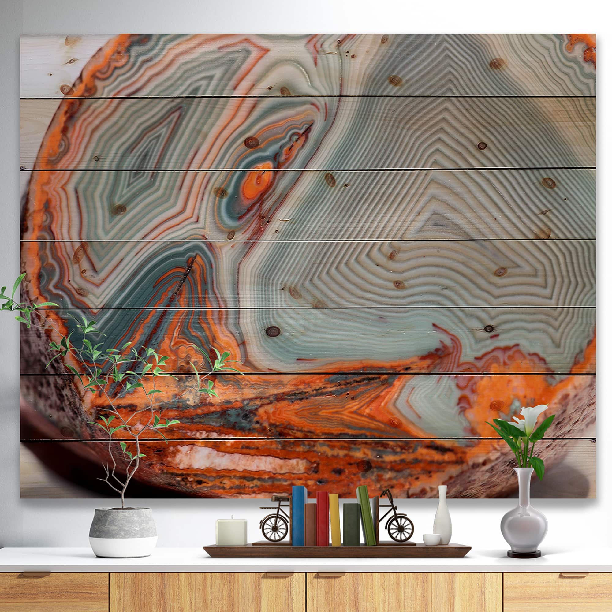 Designart - Beautiful Lake Superior Agate - Abstract Print on Natural Pine Wood