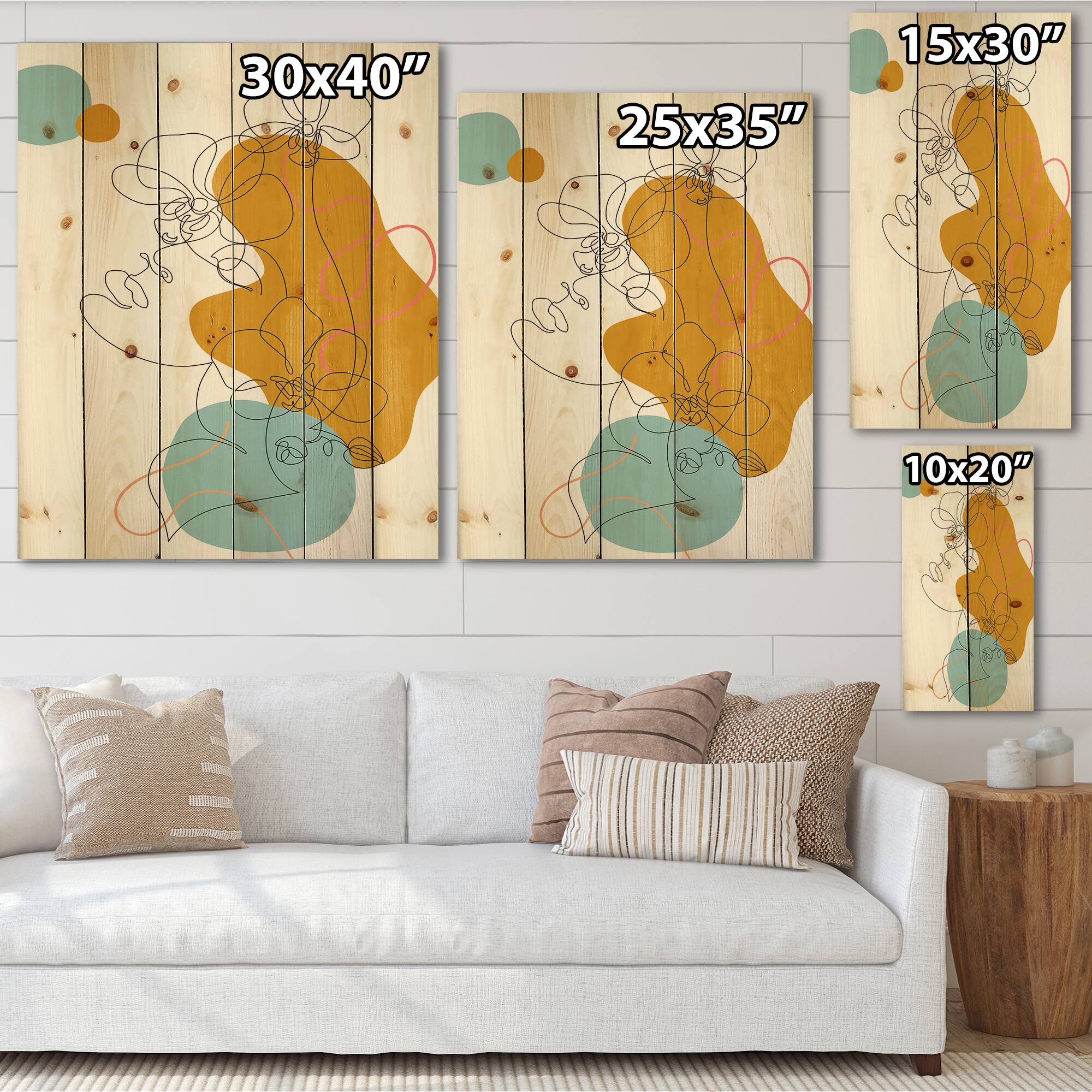 Designart - Beautiful Woman One Line Drawing - Modern Print on Natural Pine Wood