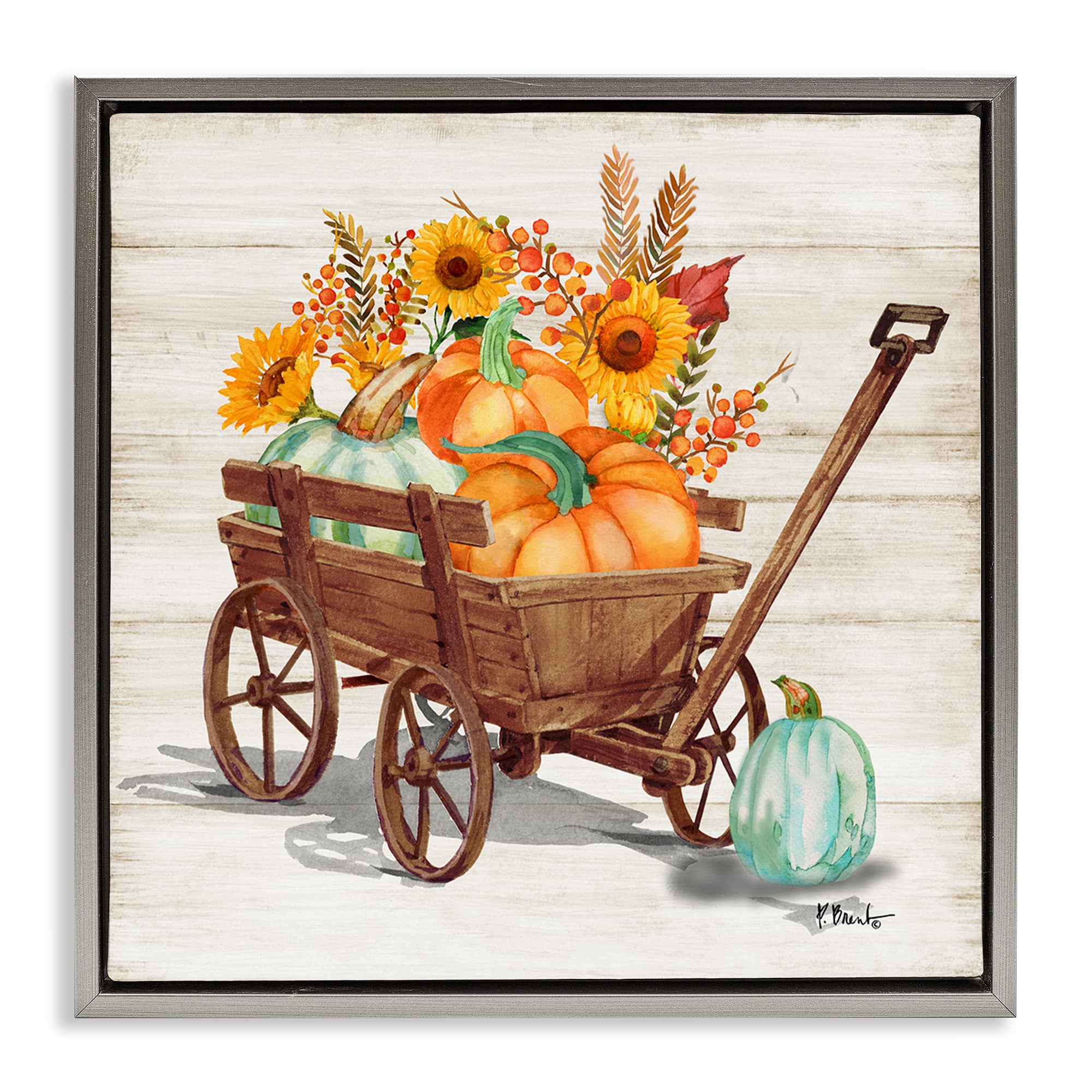 Stupell Industries Pumpkin Farm Harvest Wagon Floater Framed Art