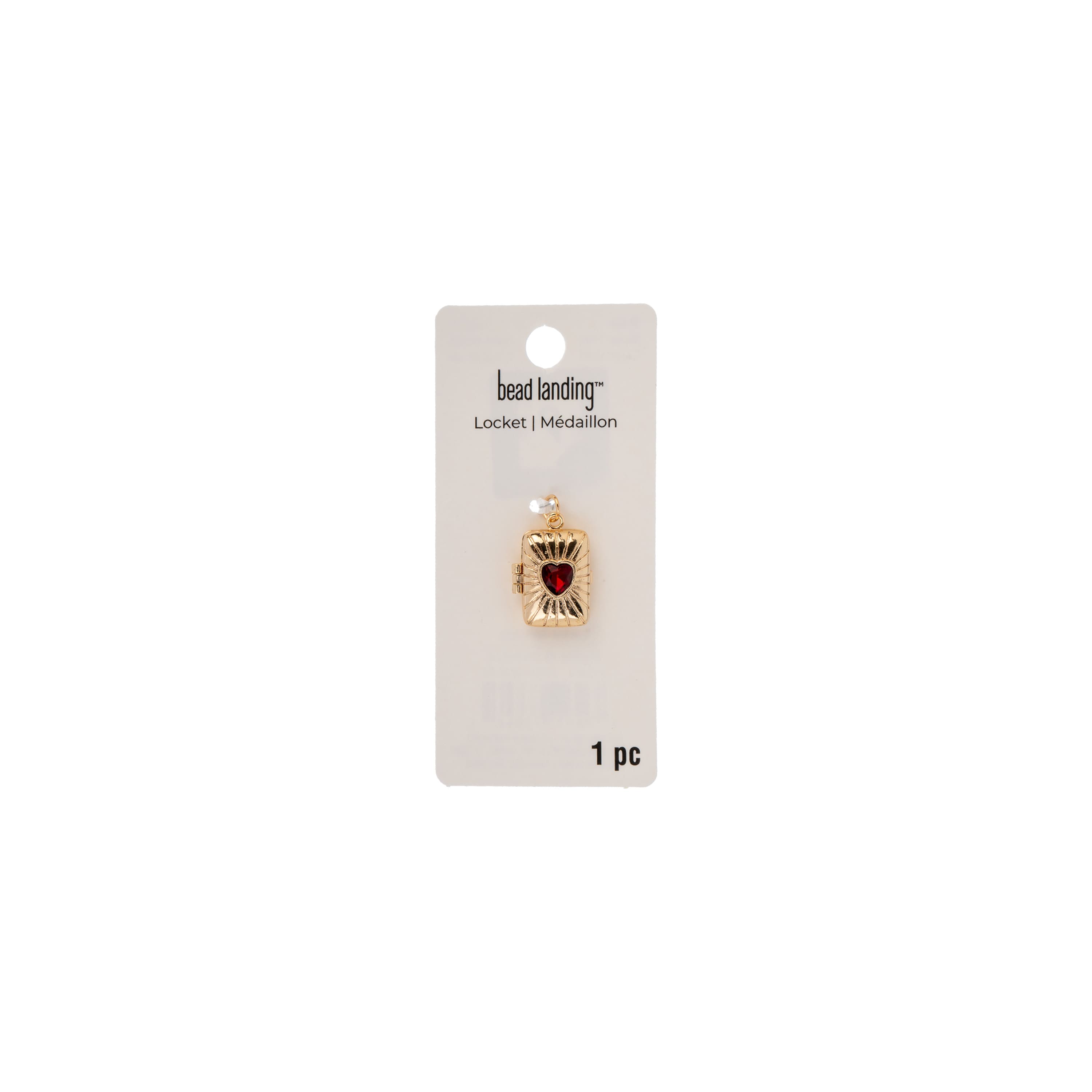 Gold & Red Heart Gem Brass Rectangular Locket by Bead Landing™