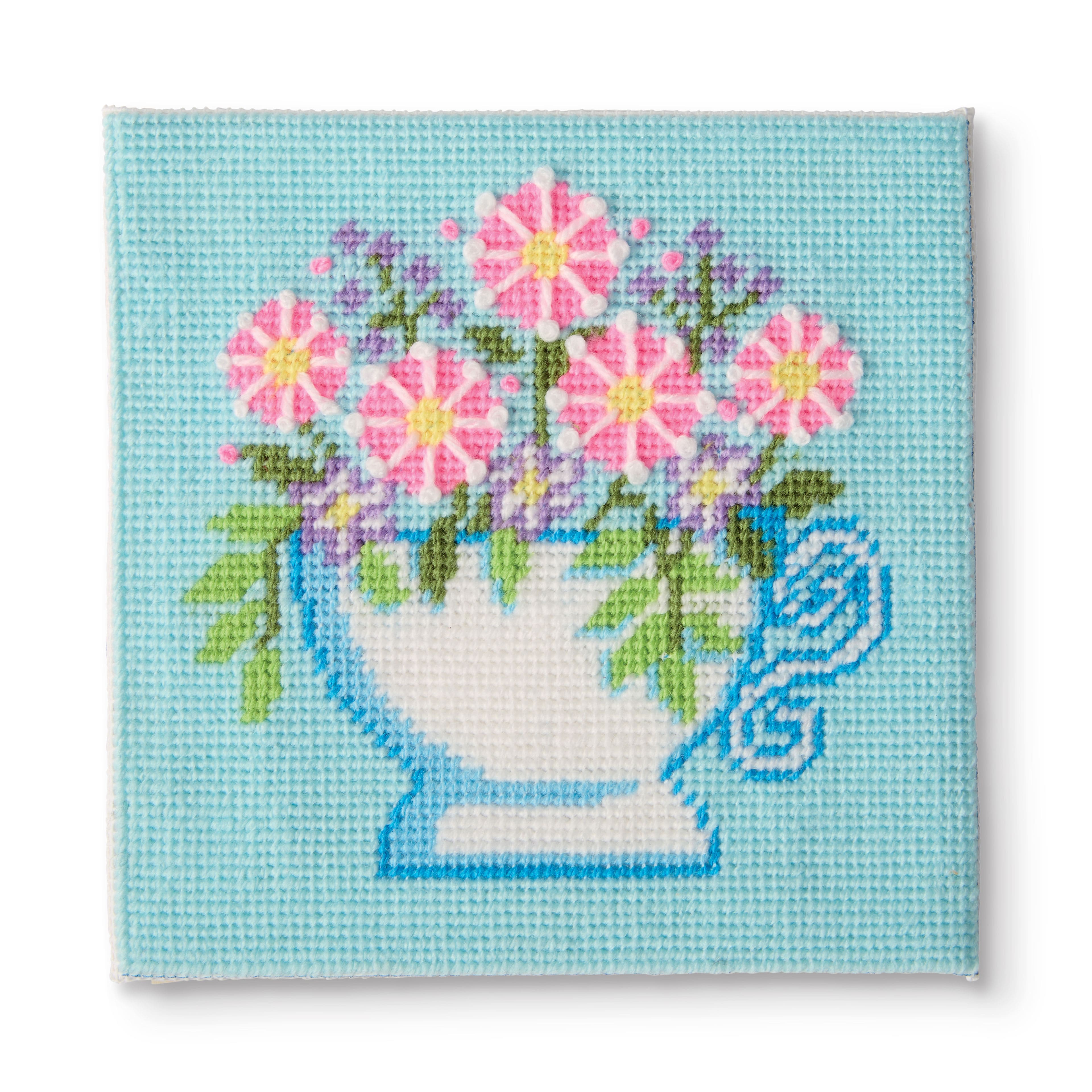 6" x 6" Floral Teacup Needlepoint Kit by Loops & Threads®