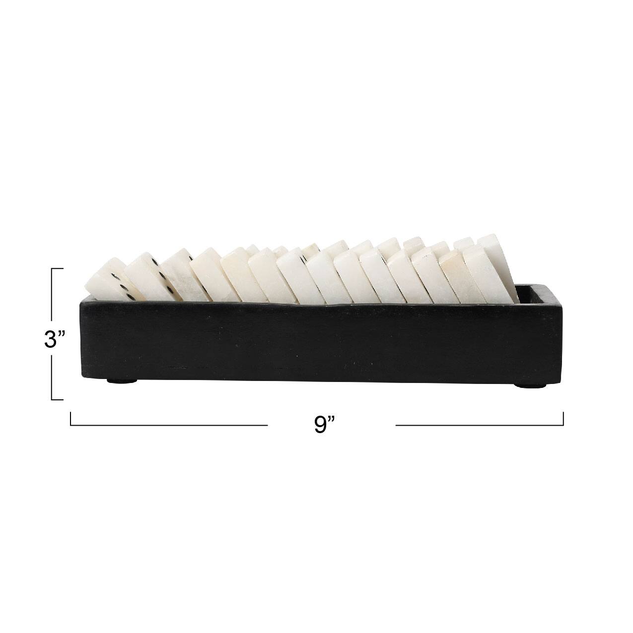 Hello Honey® 9" Black and White Handmade Alabaster Dominos in Soapstone Tray