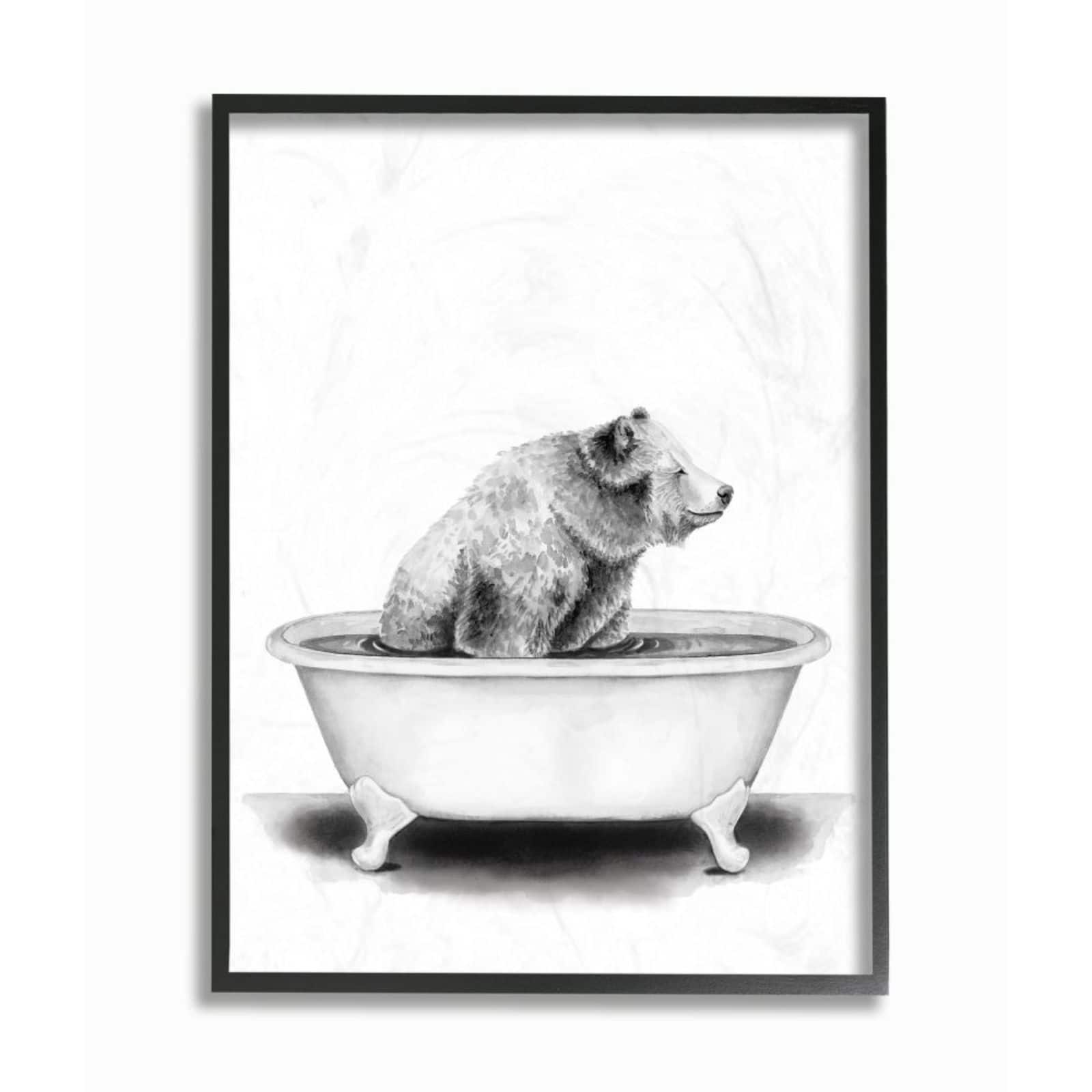 Stupell Industries Bear in a Tub Drawing with Frame Wall Accent