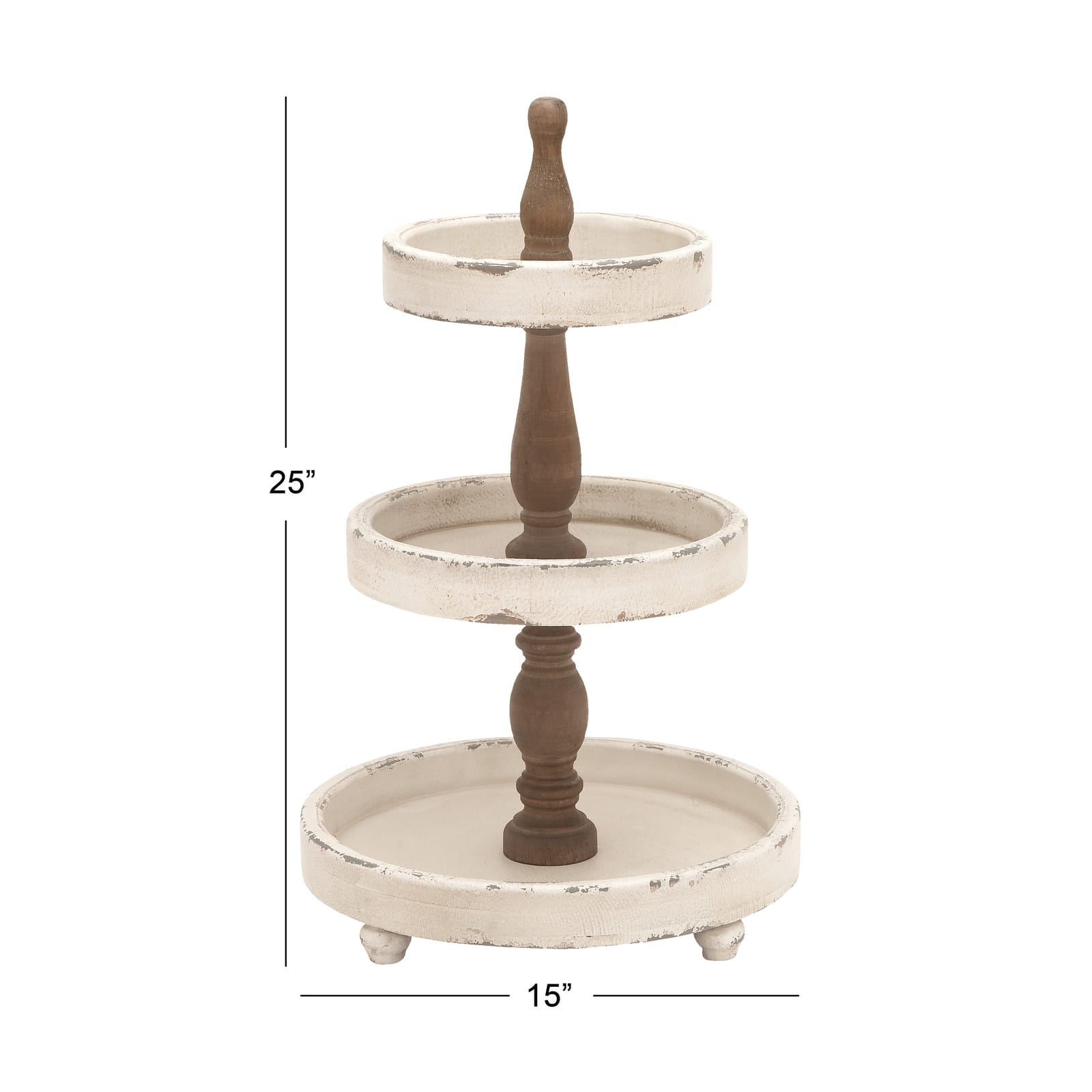 25" White Farmhouse Wood 3-Tier Tray Stand
