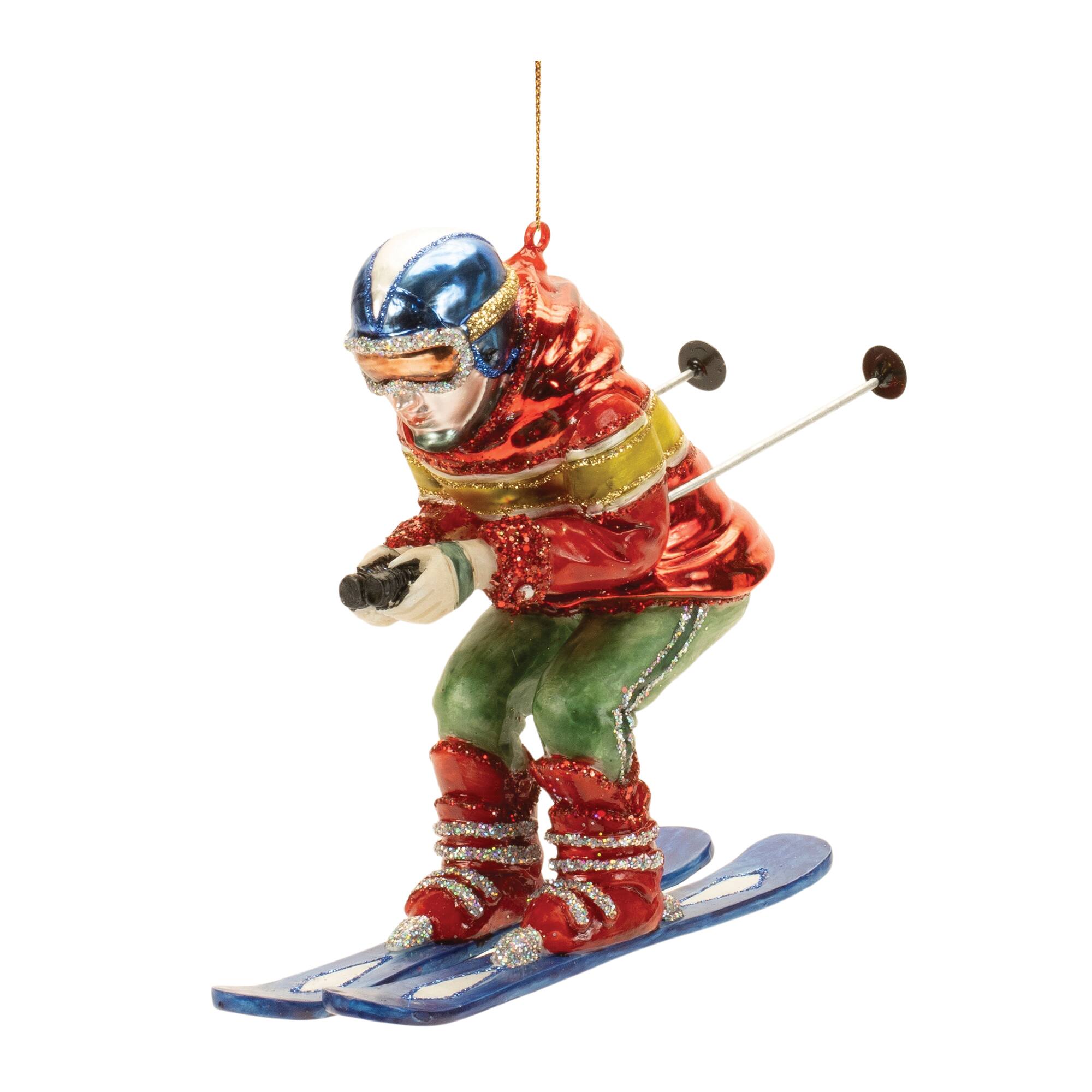 5.25'' Glittered Glass Skier Ornaments, 6ct.