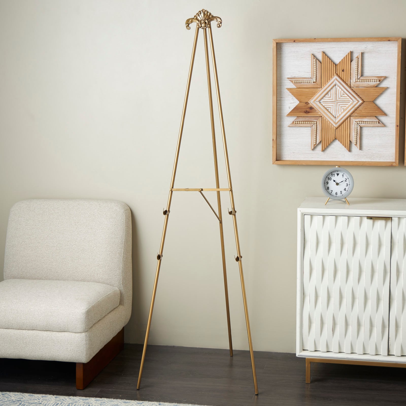 66.5" Gold Metal Foldable 2-Tier Display Easel with Scroll Finial