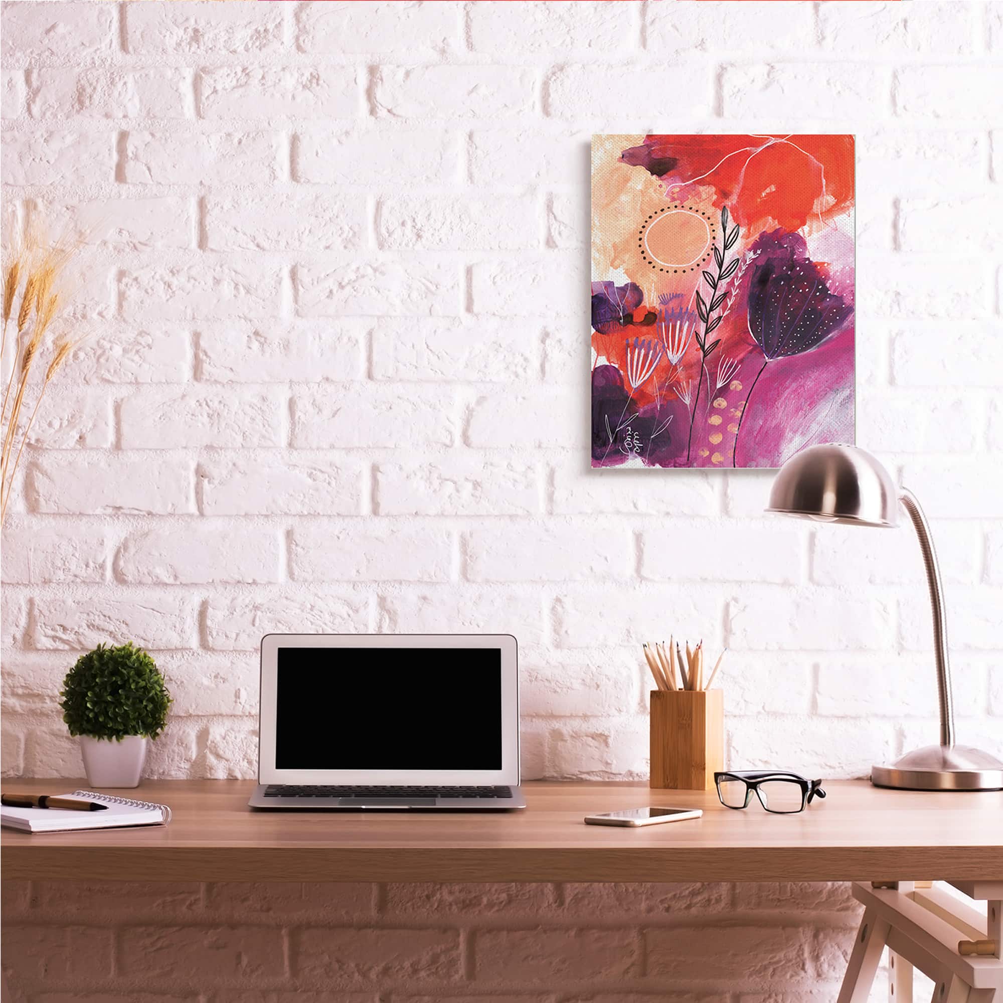 Stupell Industries Whimsical Florals Blooming Orange Pink Purple Canvas Wall Art