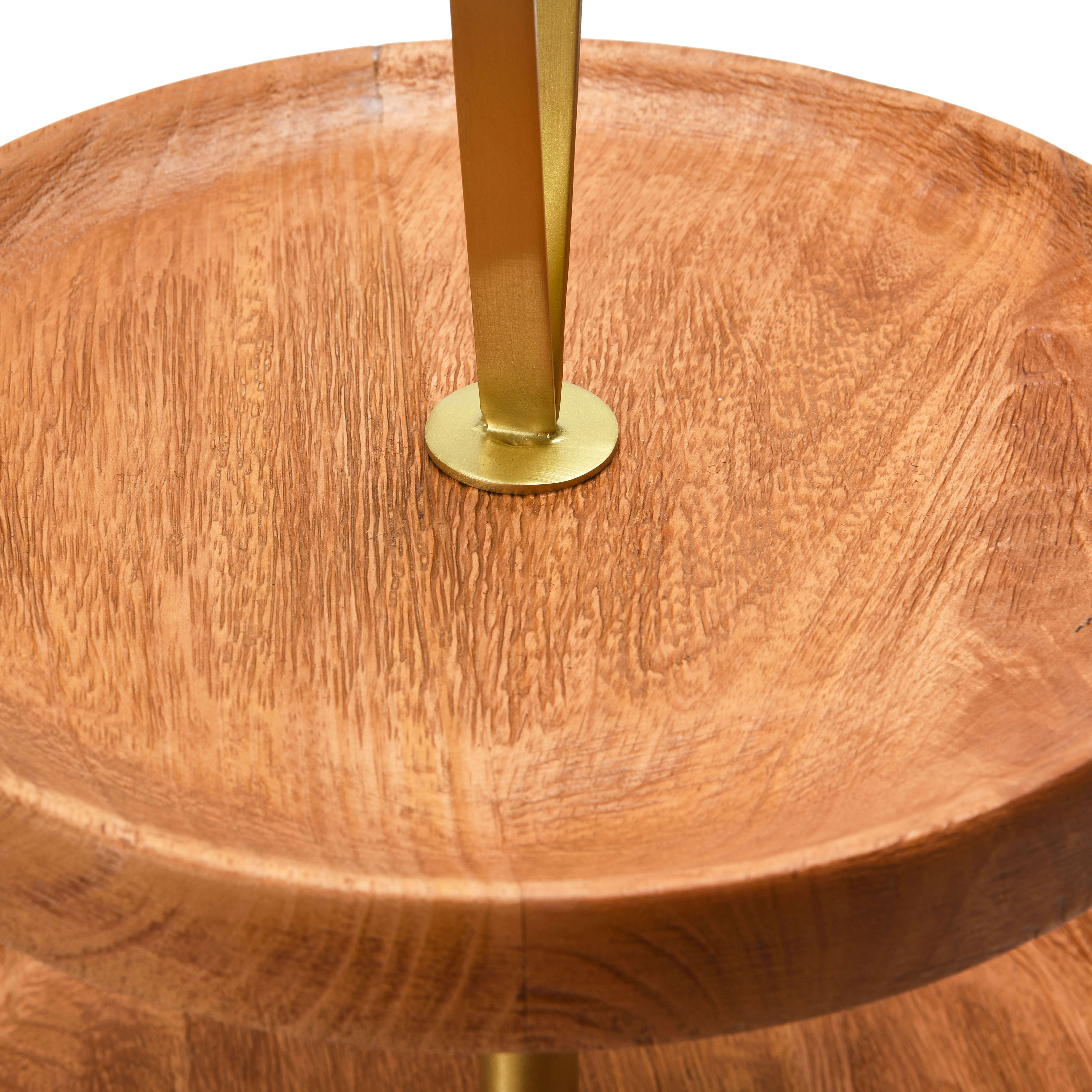 Hello Honey® 14" Natural & Gold Elegant Modern 2-Tiered Tray