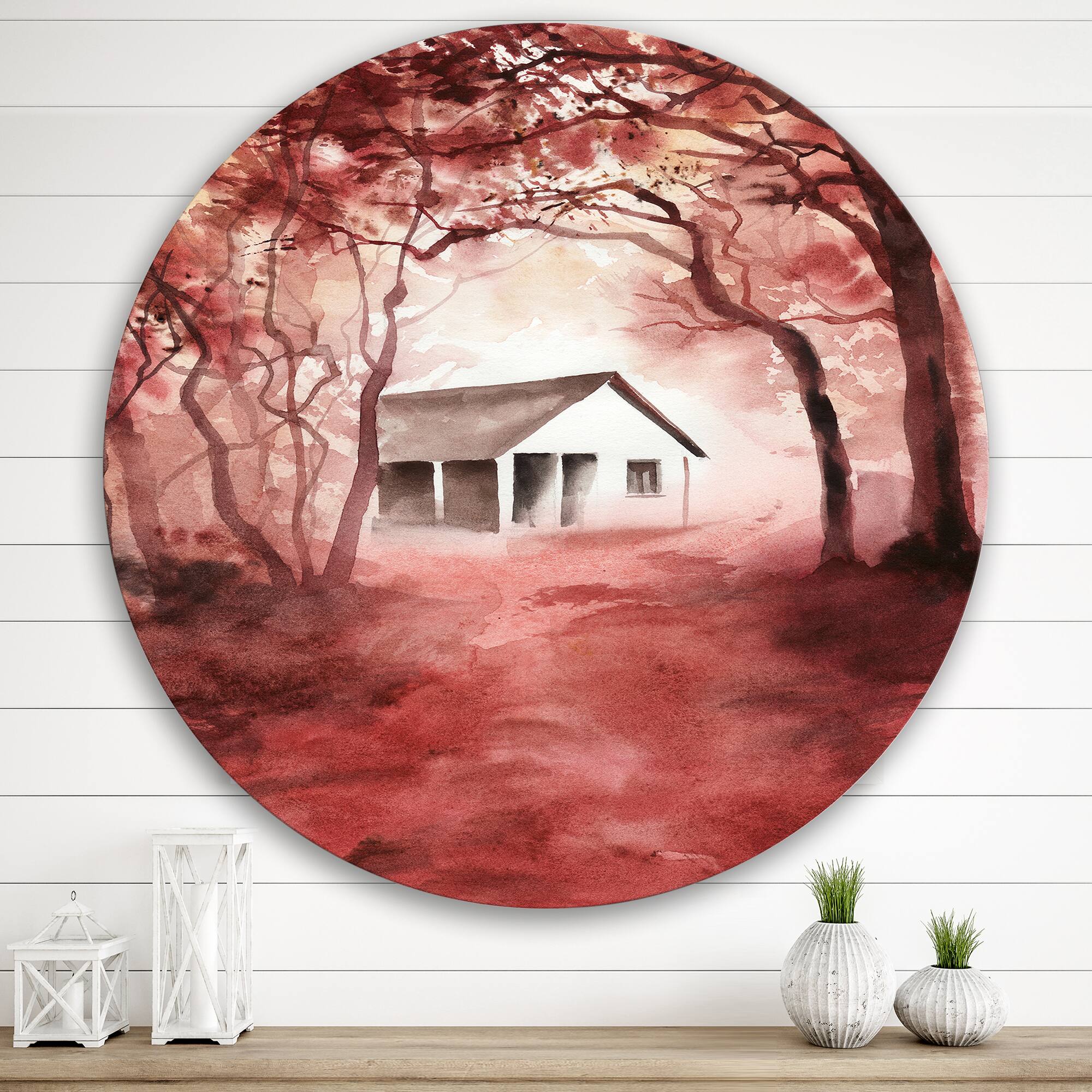 Designart - House In Red Autumn Woods