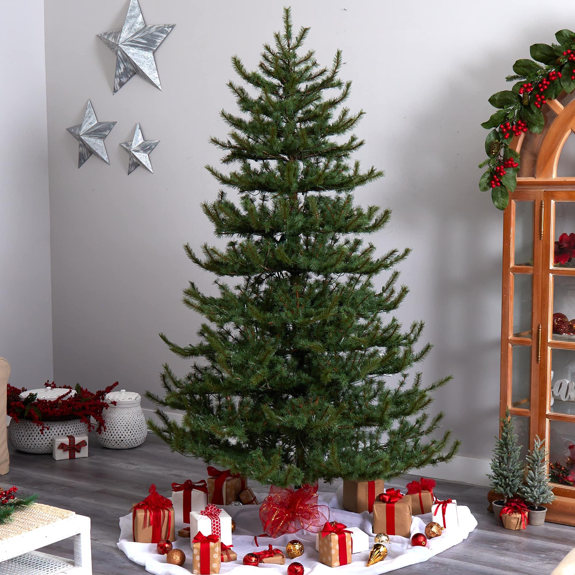 8ft. Pre-Lit Vancouver Mountain Pine Artificial Christmas Tree, Clear Lights