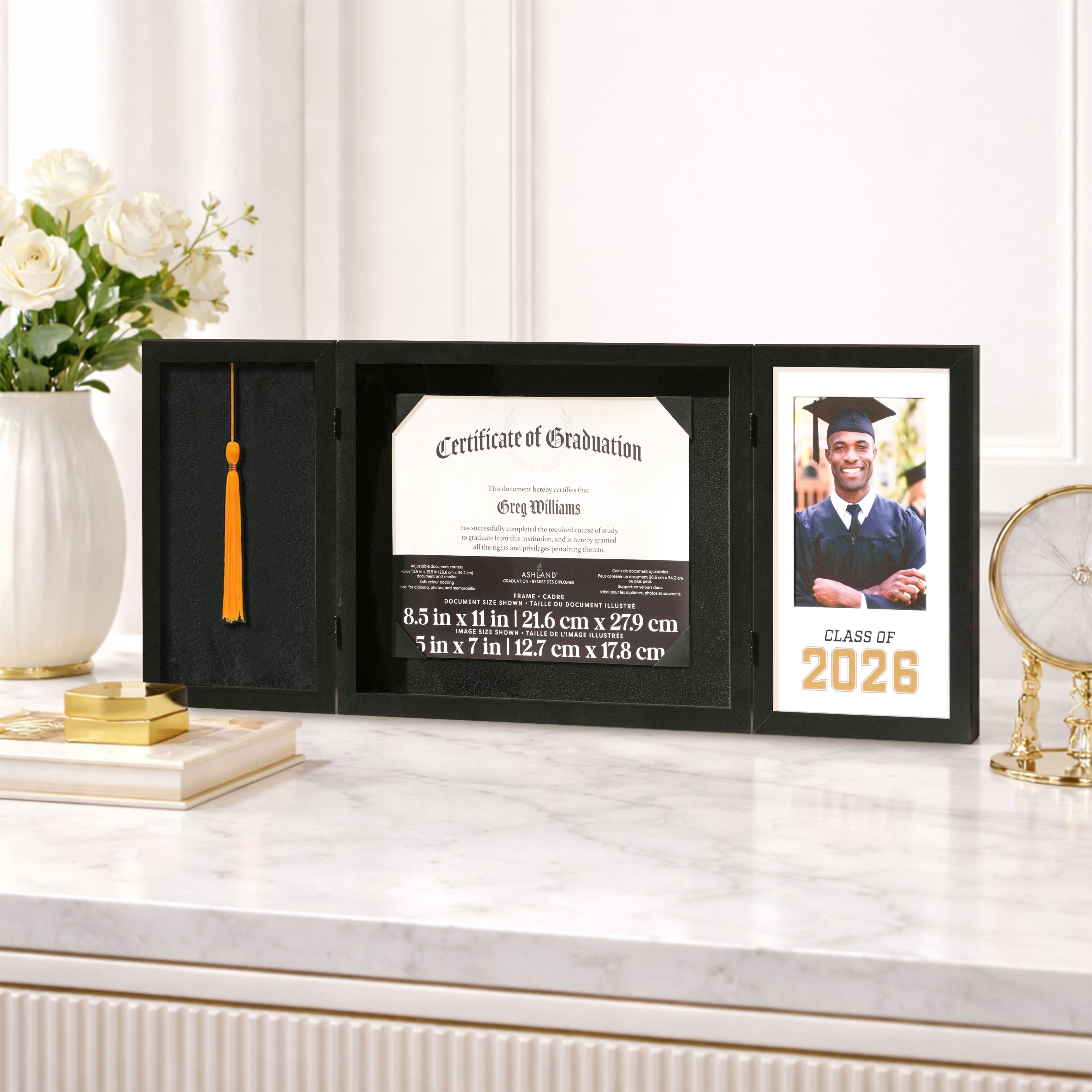 3 Opening 29.75" x 11.75" 2026 Triple Hinge Document, Image & Tassel Frame, Graduation by Ashland®