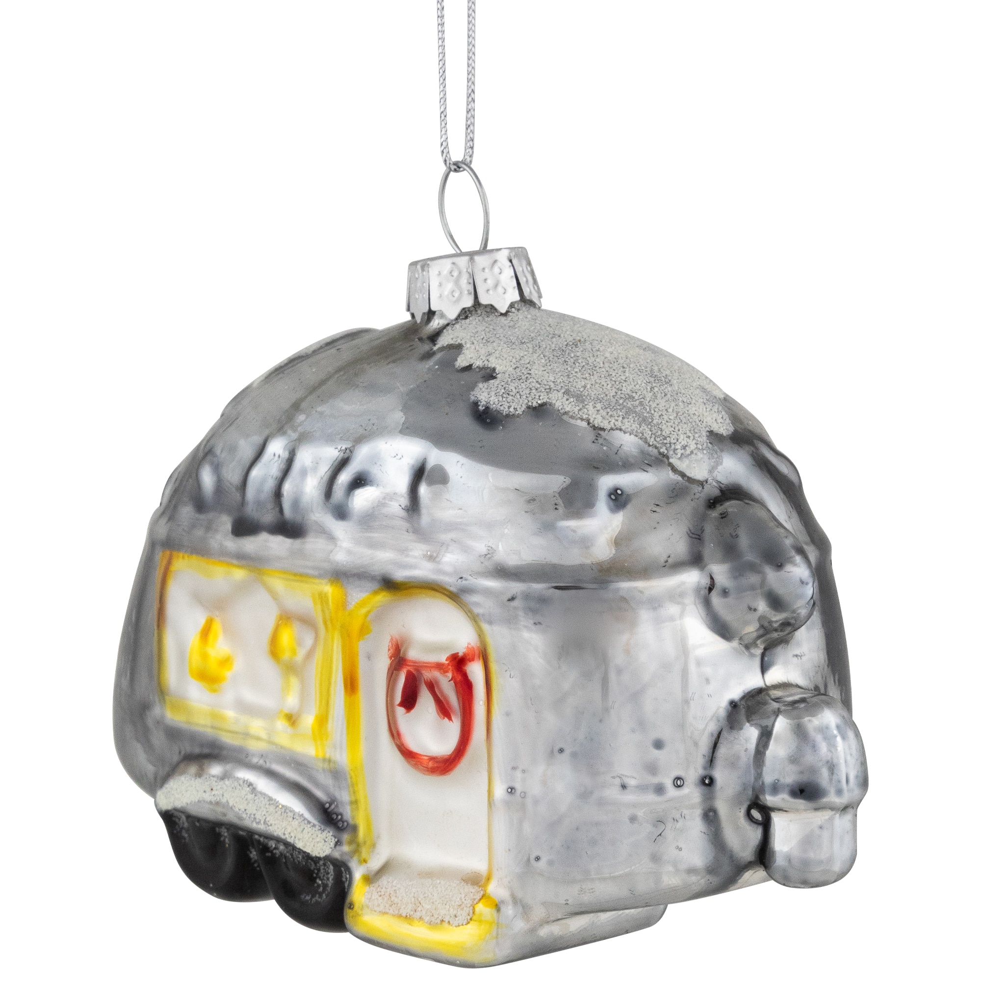 Teardrop Camper Glass Christmas Ornament - 4.25" - Silver