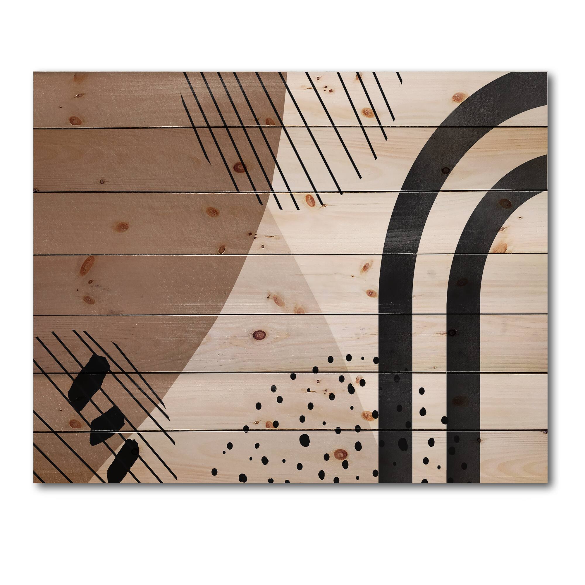 Designart - Abstract Shapes in Terracotta and Ivory Shapes I - Modern Print on Natural Pine Wood