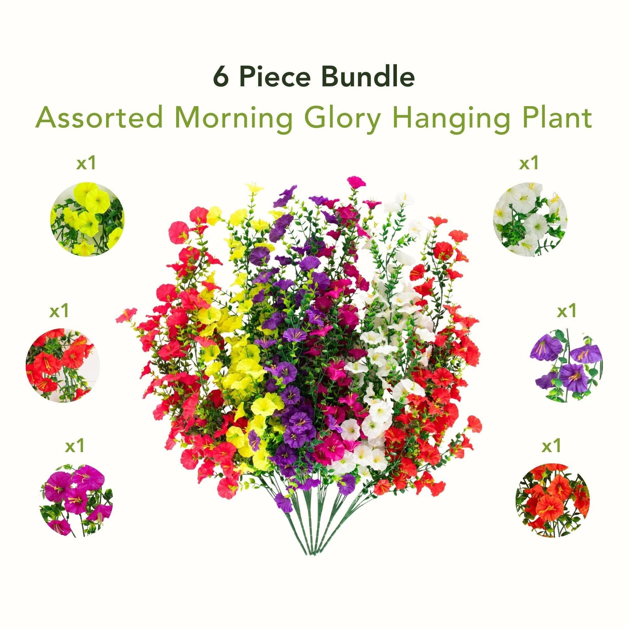 30" UV Resistant Artificial Morning Glory Hanging Plants, 6ct.