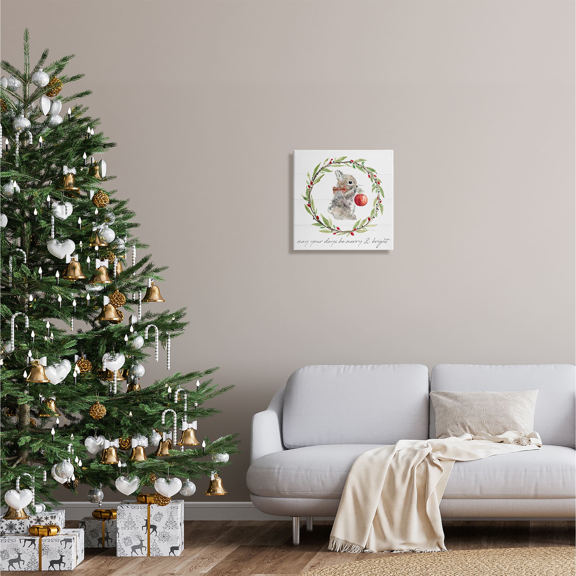 Stupell Industries Merry & Bright Bunny Wreath Canvas Wall Art