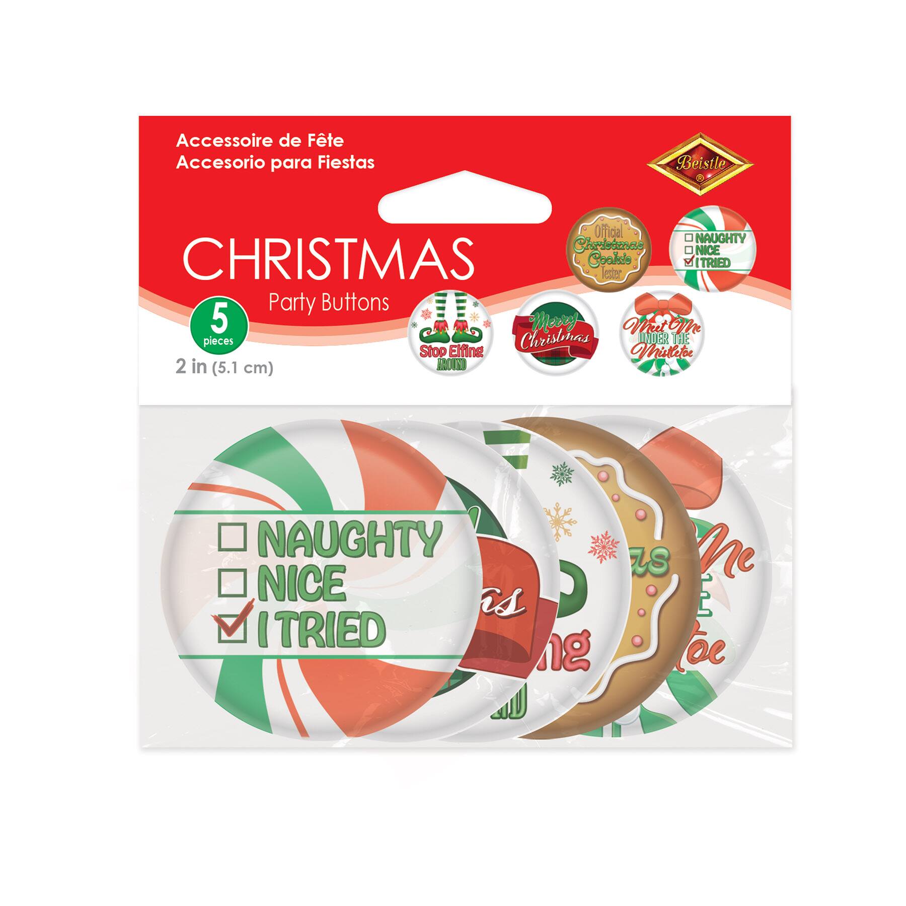 Beistle 2" Christmas Party Buttons, 5ct.