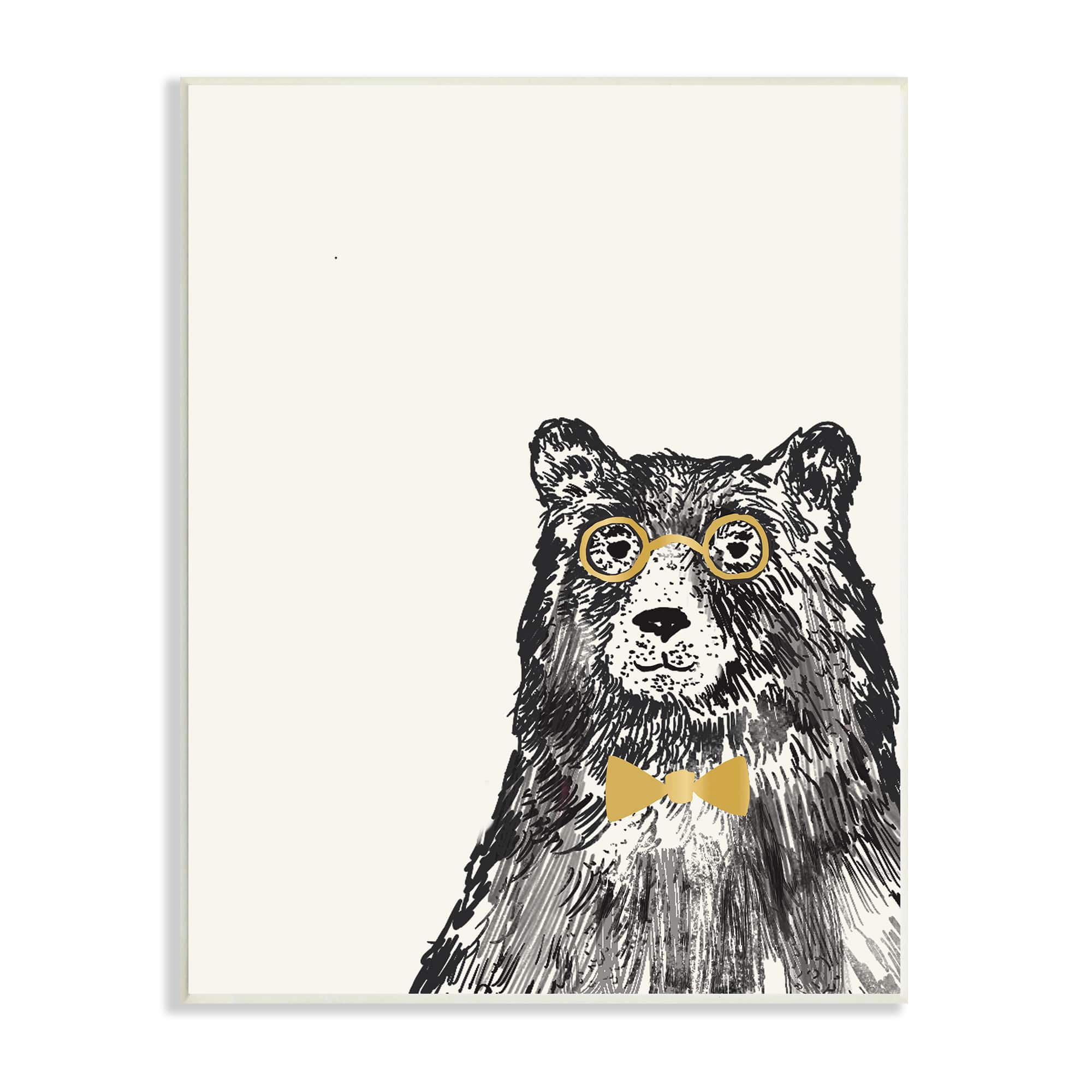 Stupell Industries Black Bear Golden Glasses Bow Tie Kids' Animal Wall Plaque