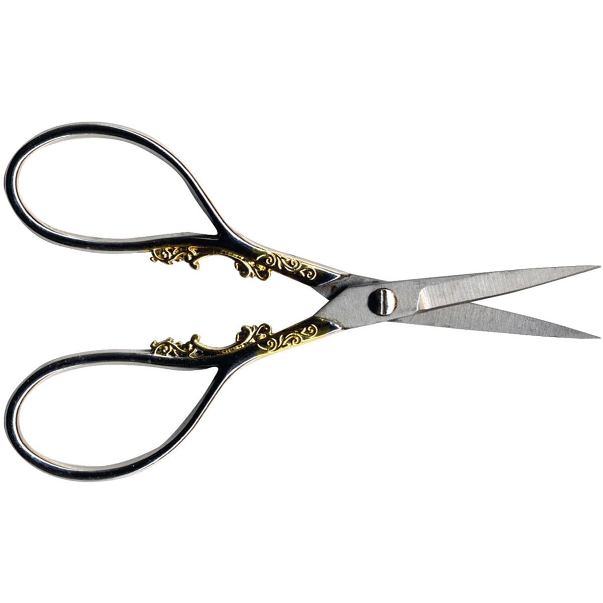 Sullivans 4" Gunmetal & Gold Heirloom Embroidery Scissors Teardrop Handle