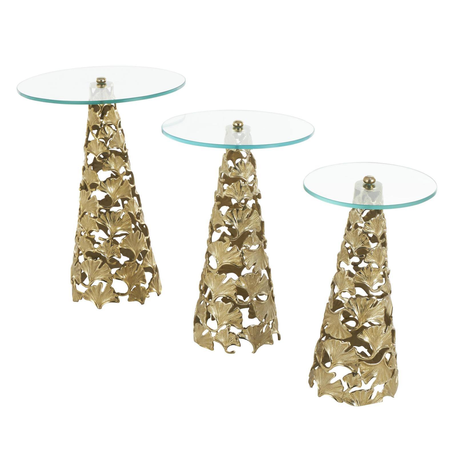 Gold Accent Table with Tempered Glass Tabletop Set