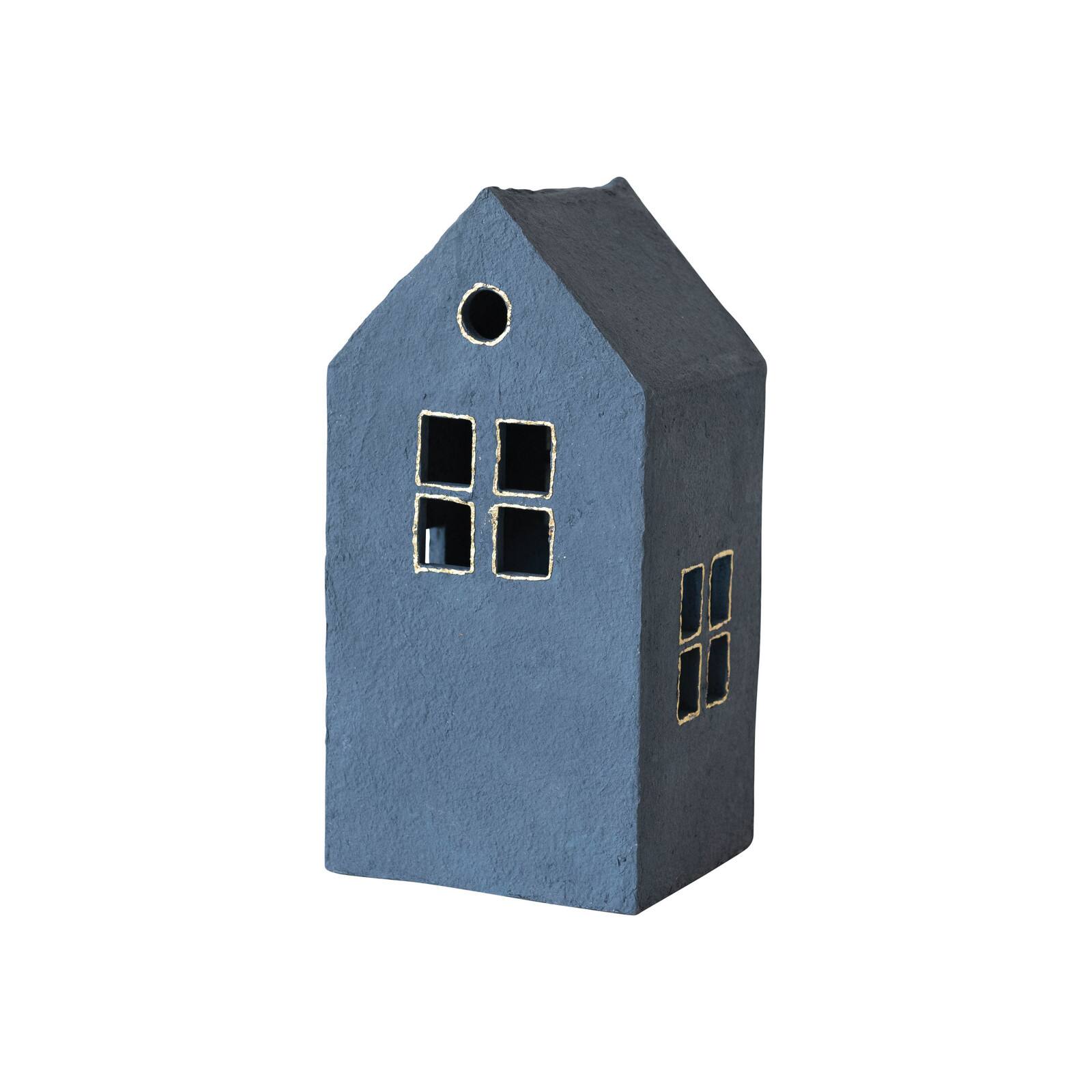 Hello Honey® 12" Blue & Gold Decorative Hand-Painted Paper Mache House
