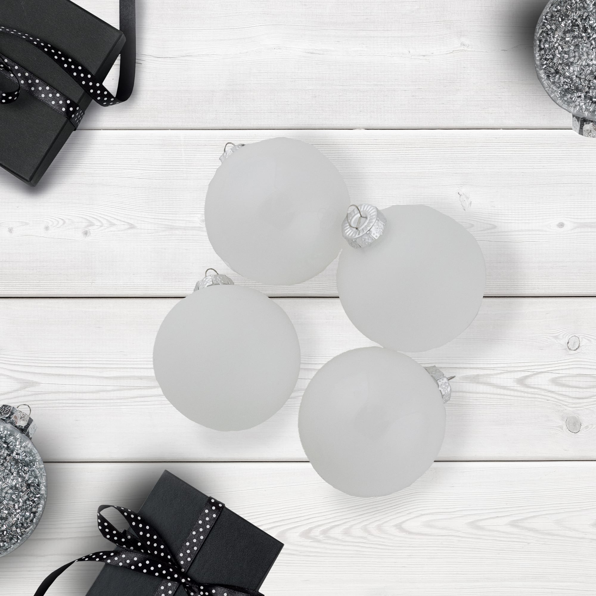 9ct. 2.5" Shiny and Matte White Glass Ball Christmas Ornaments