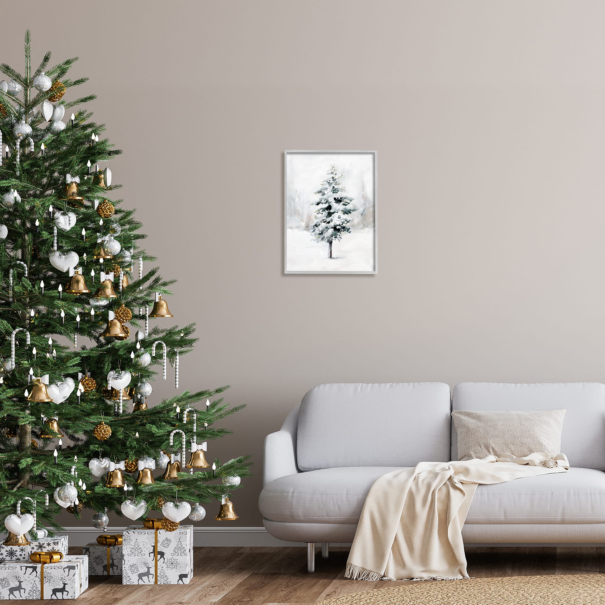 Stupell Industries Wintery Snow Tree Scene Framed Giclee Art