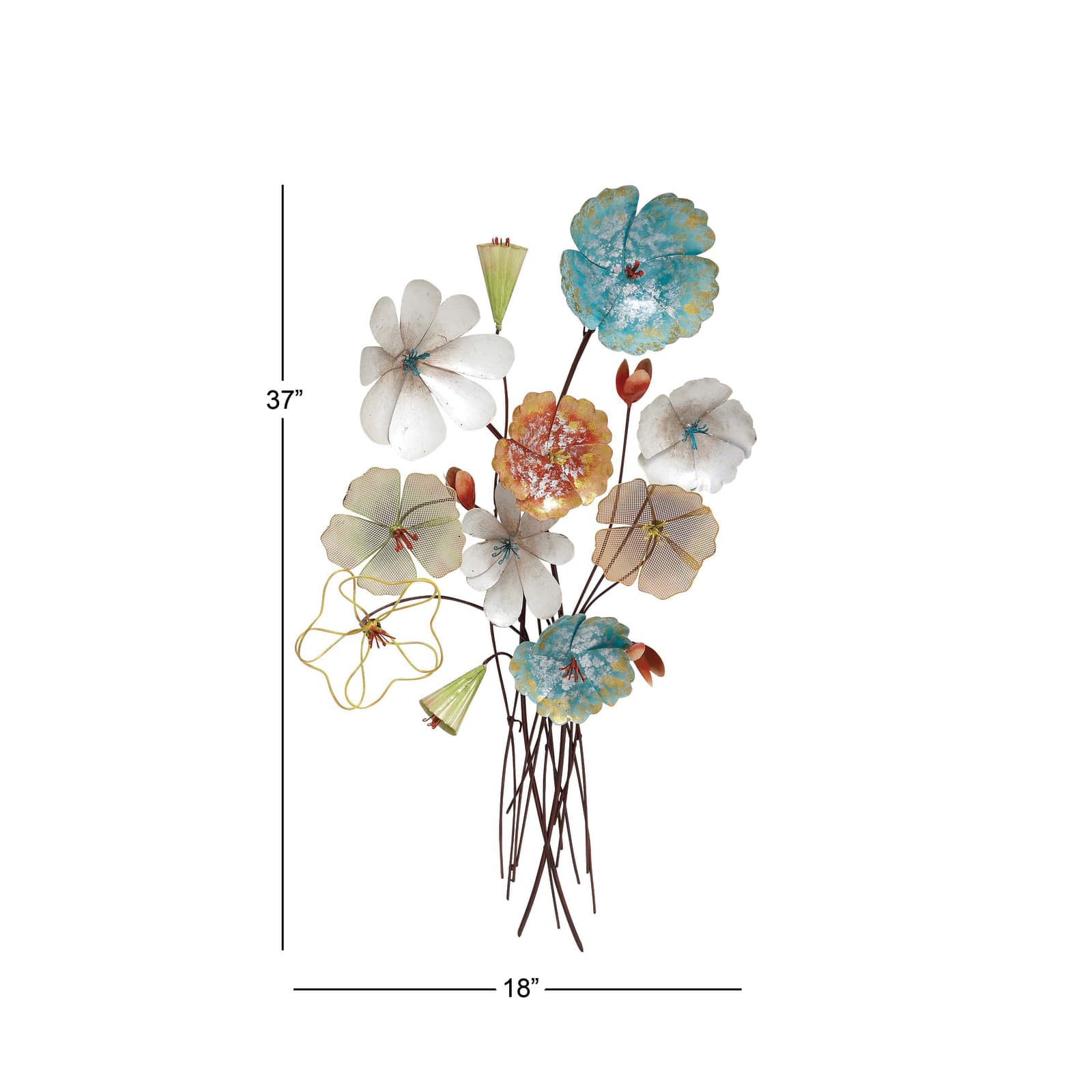 37" Multicolor Metal Eclectic Floral Wall Décor