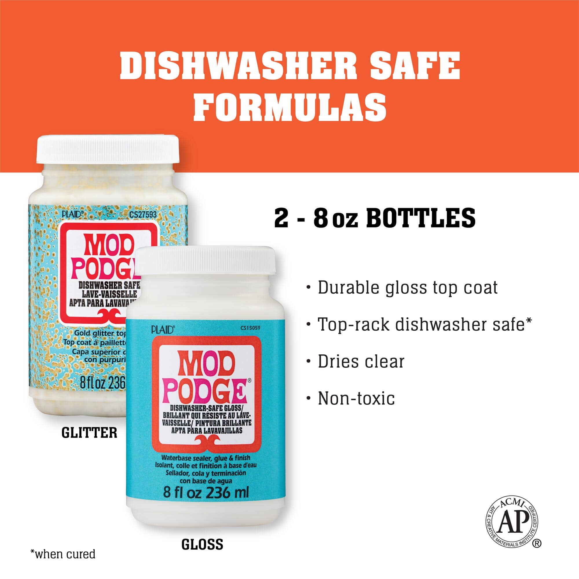 Mod Podge ® Dishwasher Safe Gloss/Glitter & Brush Kit