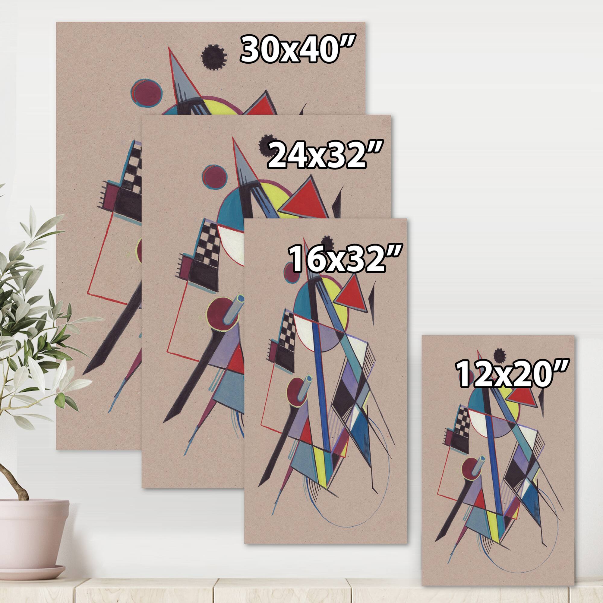 Designart - Colored Geometric Abstract Compositions III - Modern Canvas Wall Art Print