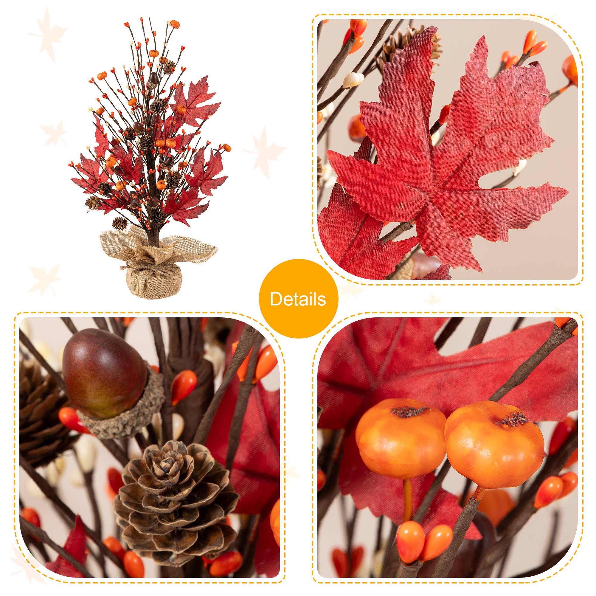 Glitzhome® 21" Fall Burgundy Leaves Table Tree