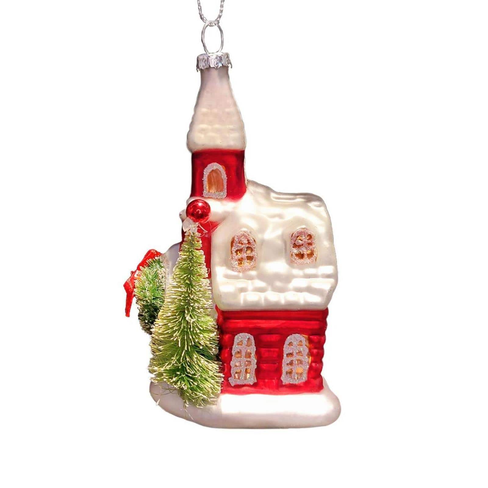 Wizardi 12" Christmas Church Glass Ornament