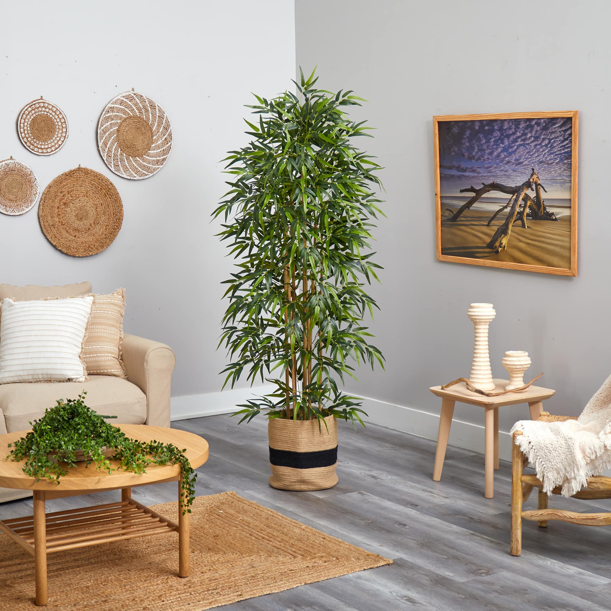 75" Bamboo Artificial Tree in Handmade Natural Cotton Planter