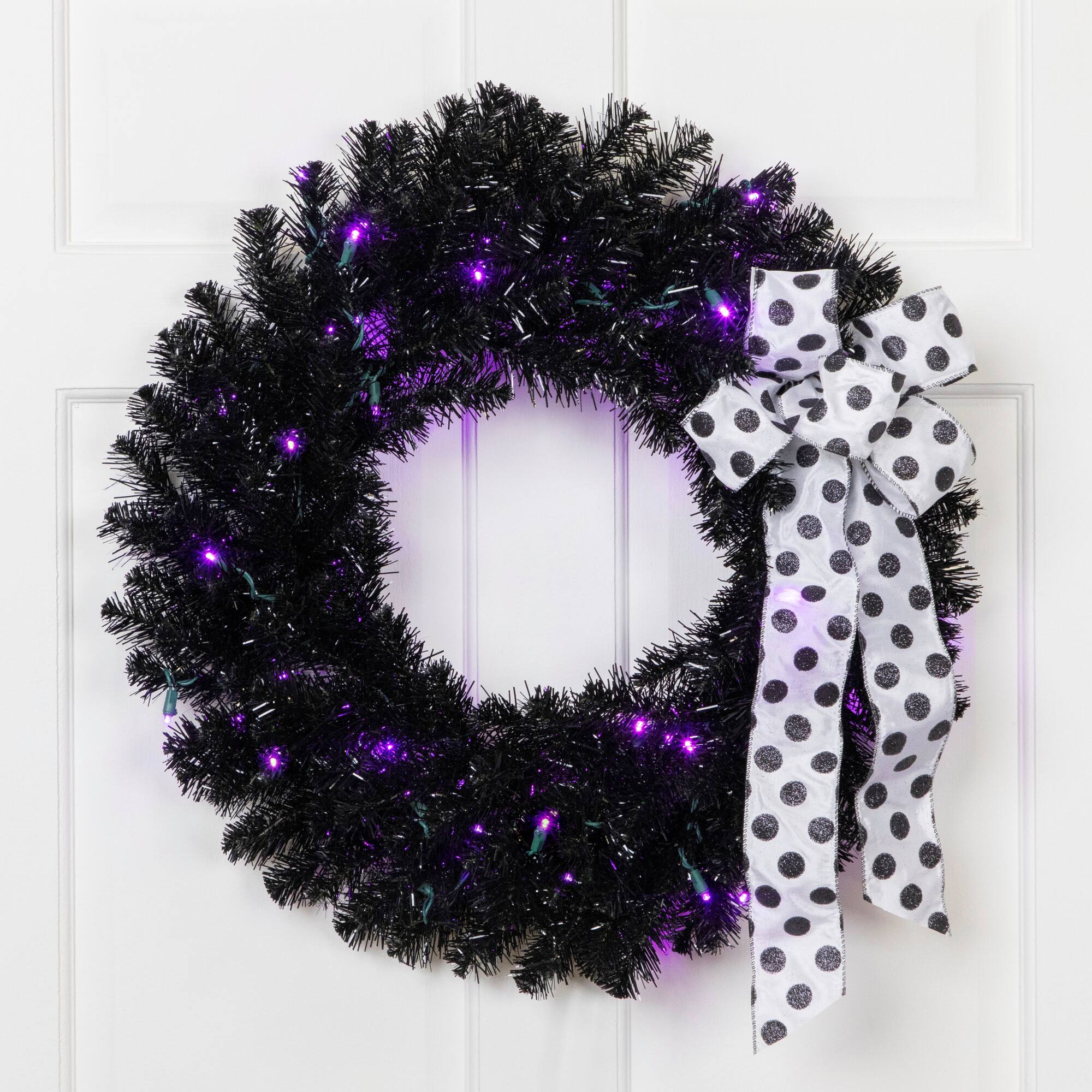 24" Black Crystal Pine Artificial Halloween Wreath 