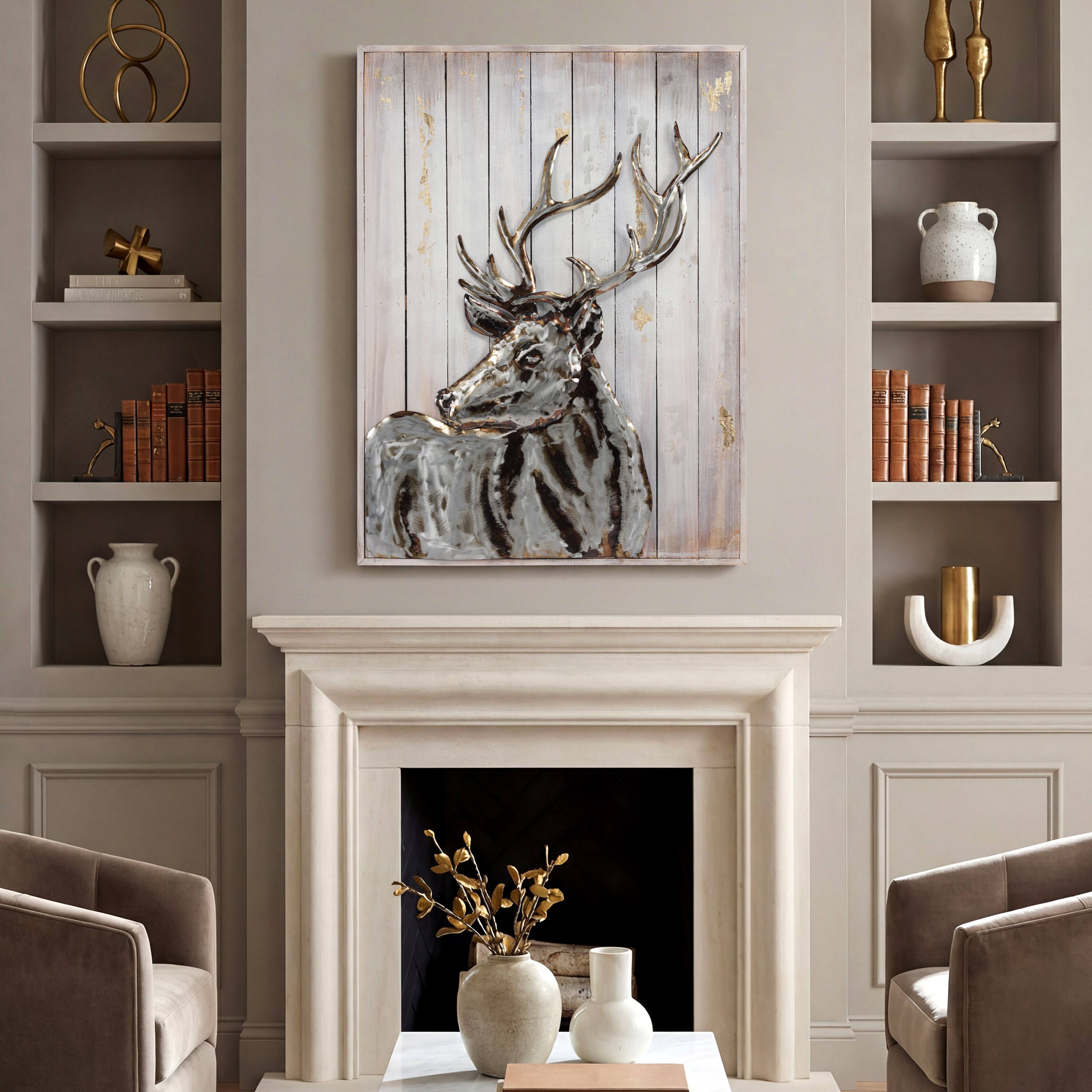 Empire Art Direct 40" x 30" Deer 2 Framed Metal Wall Sculpture