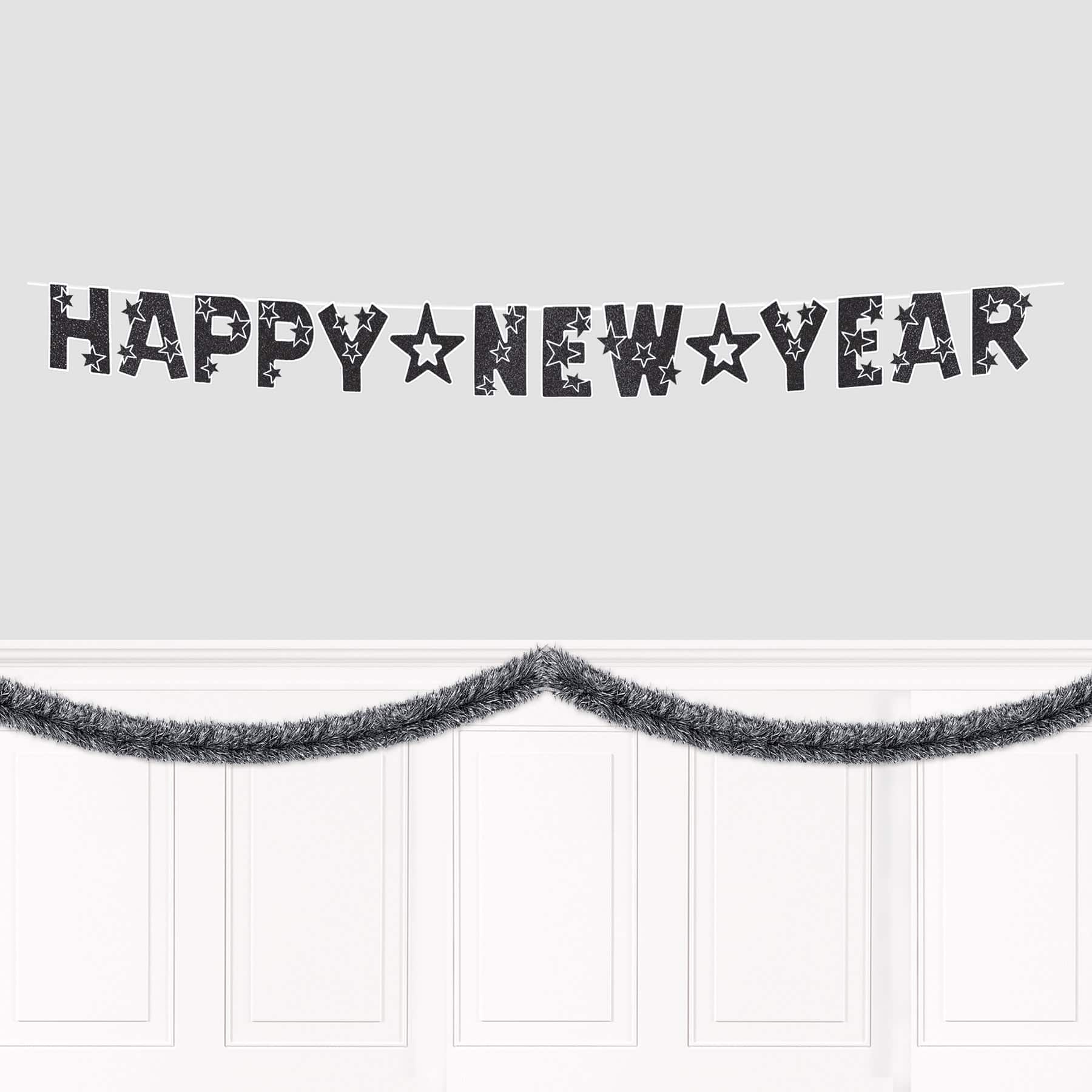Beistle 15ft. Black & Silver Metallic Tinsel Garland