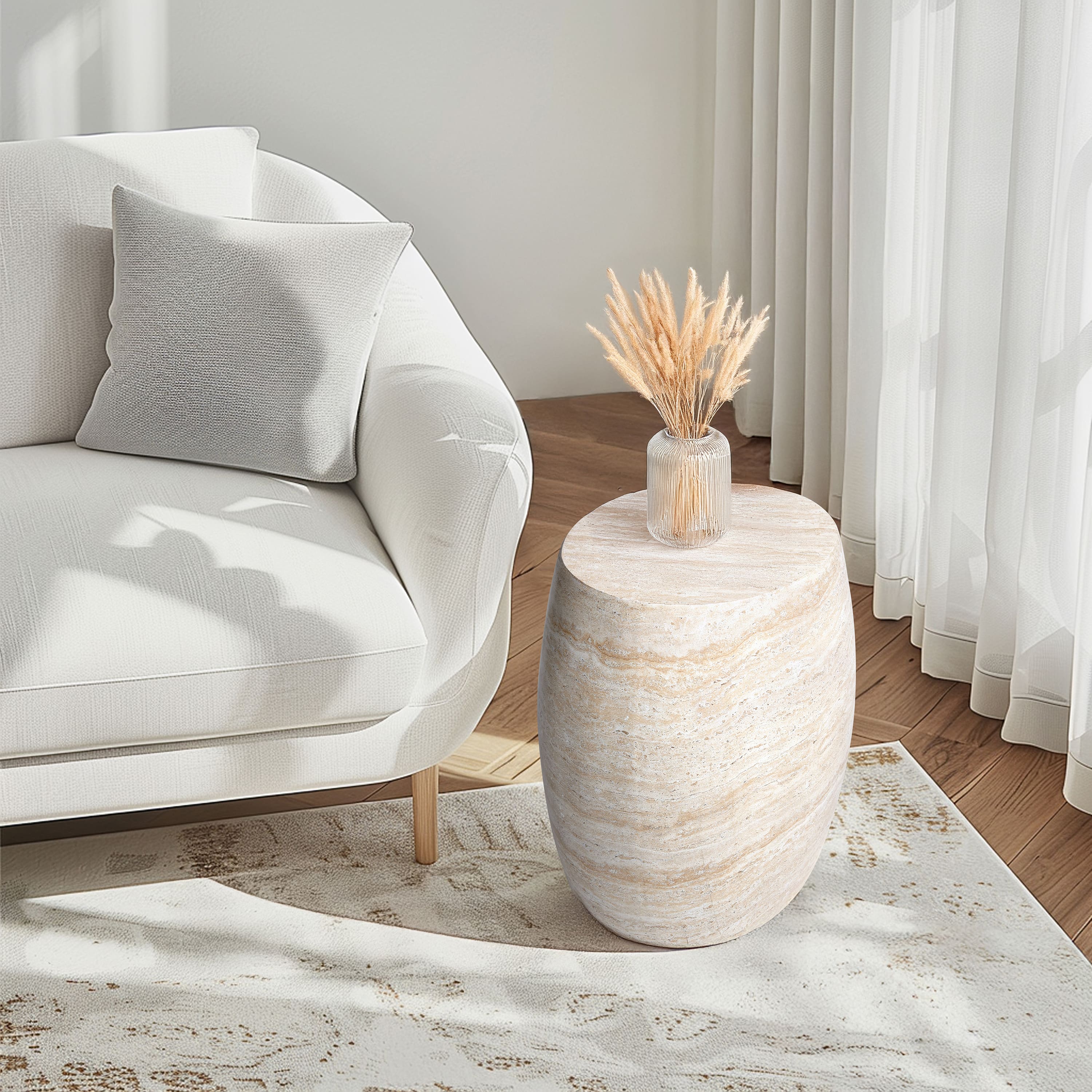 Empire Art Direct 25" Oval Travertine Stone Finish MGO Side Accent Table