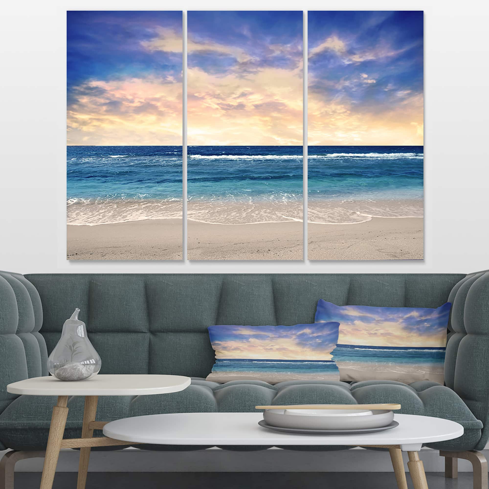 Designart - Clear Blue Sky and Ocean at Sunset - Extra Large Seascape Art Canvas
