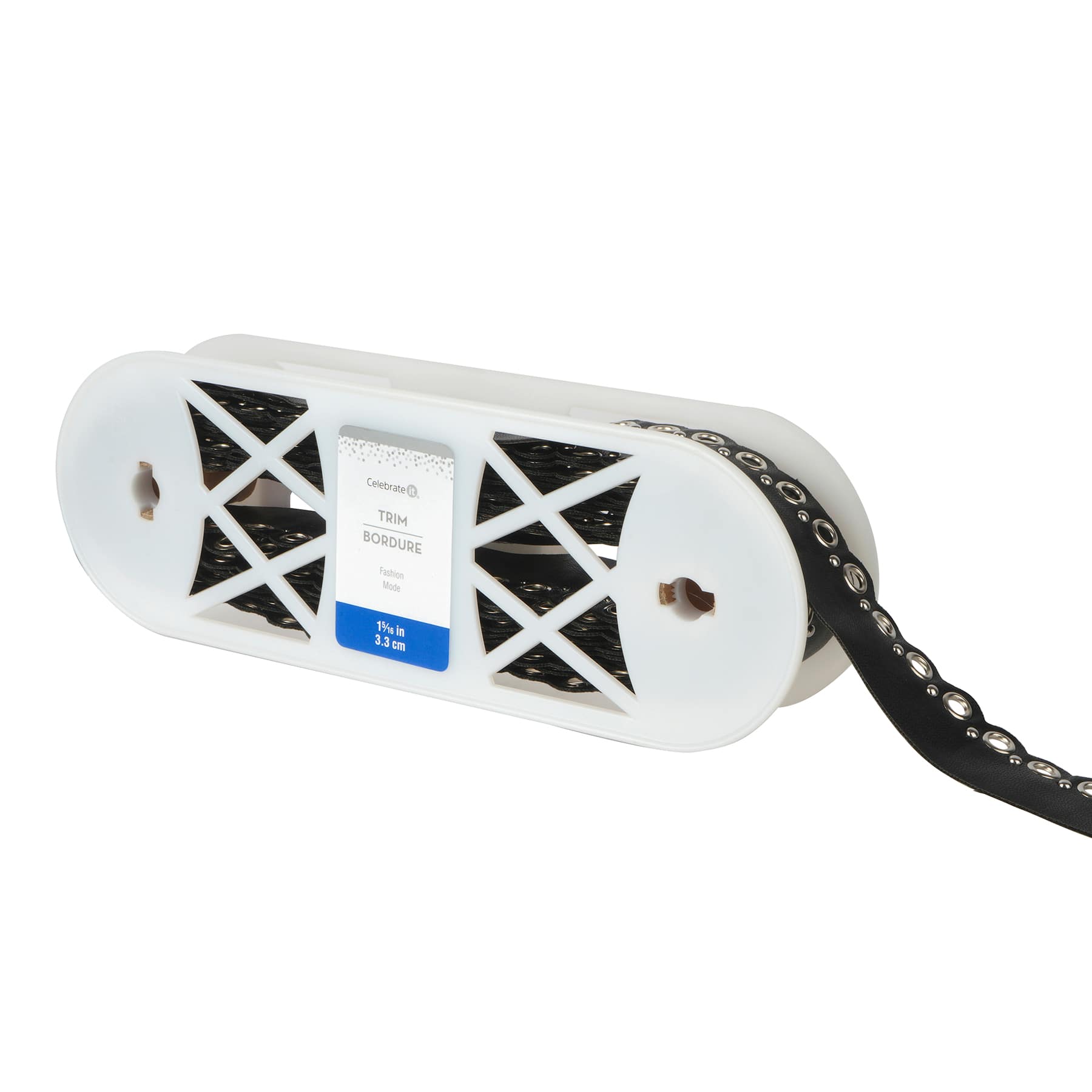 1 5/16" Black Scalloped Faux Leather Eyelet Trim by Celebrate It® Fashion Mode