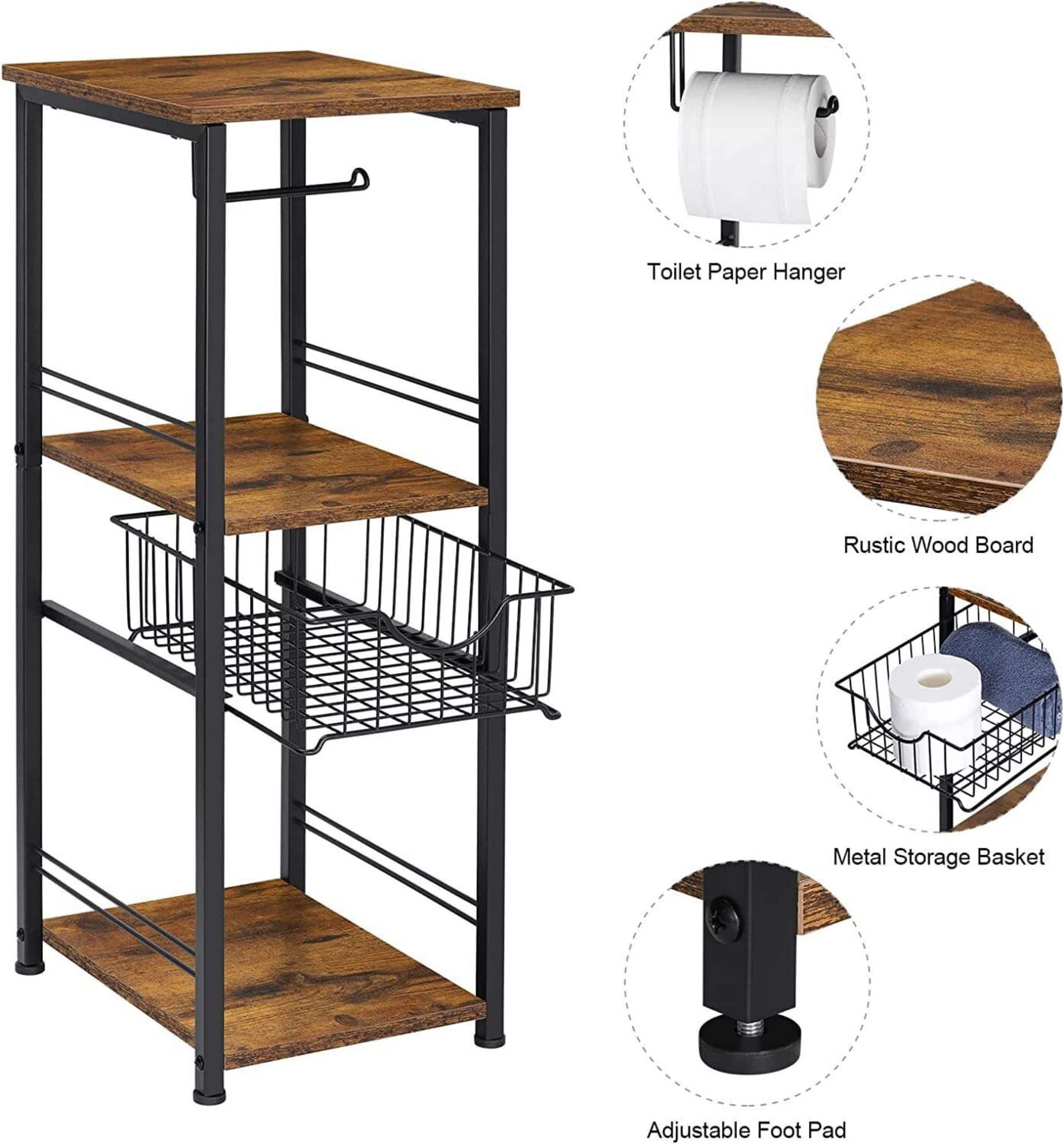 NEX™ 28" Freestanding 3-Tier Storage Shelf with Basket Drawer & Toilet Paper Holder