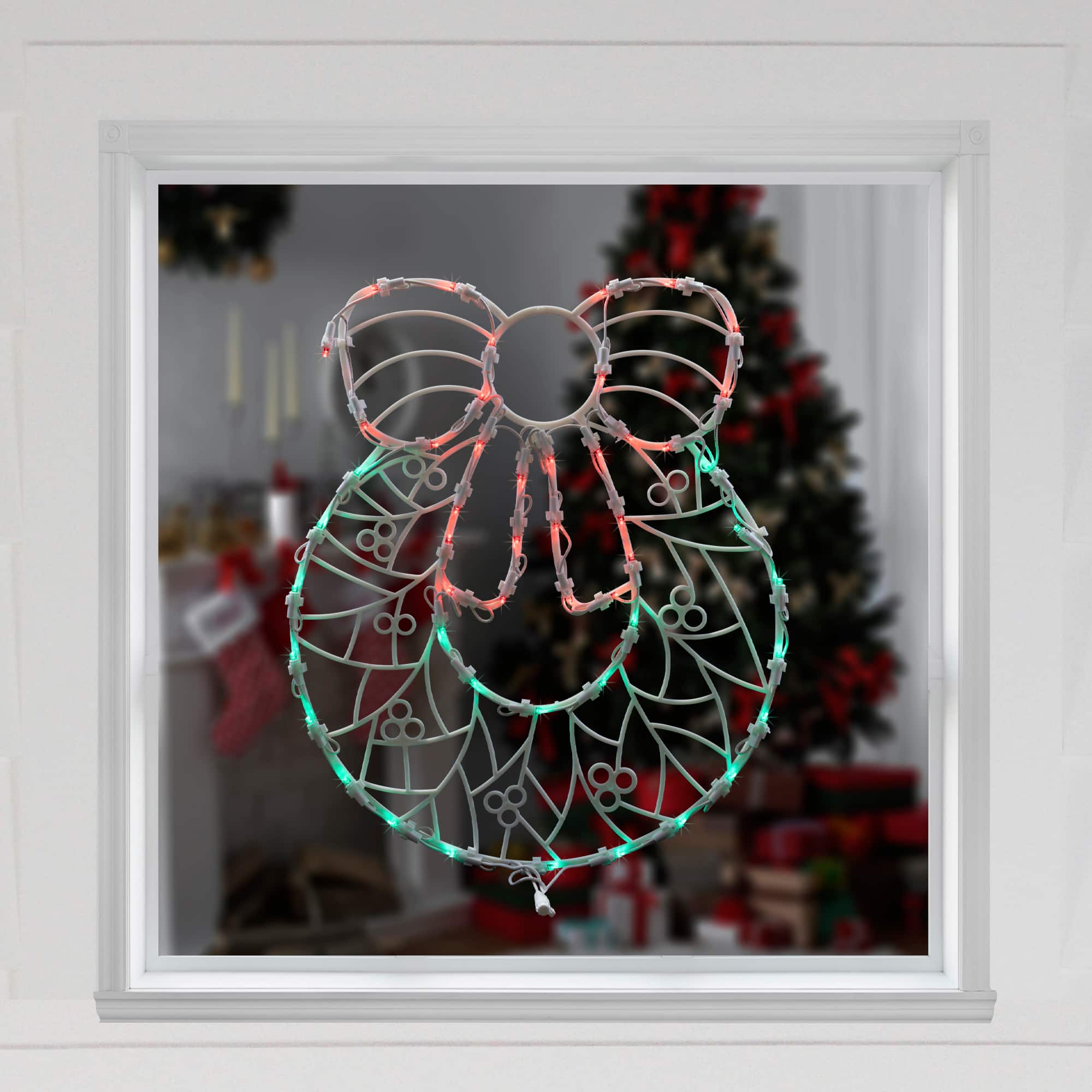 16" White & Clear LED Lighted Wreath Christmas Window Silhouette Decoration