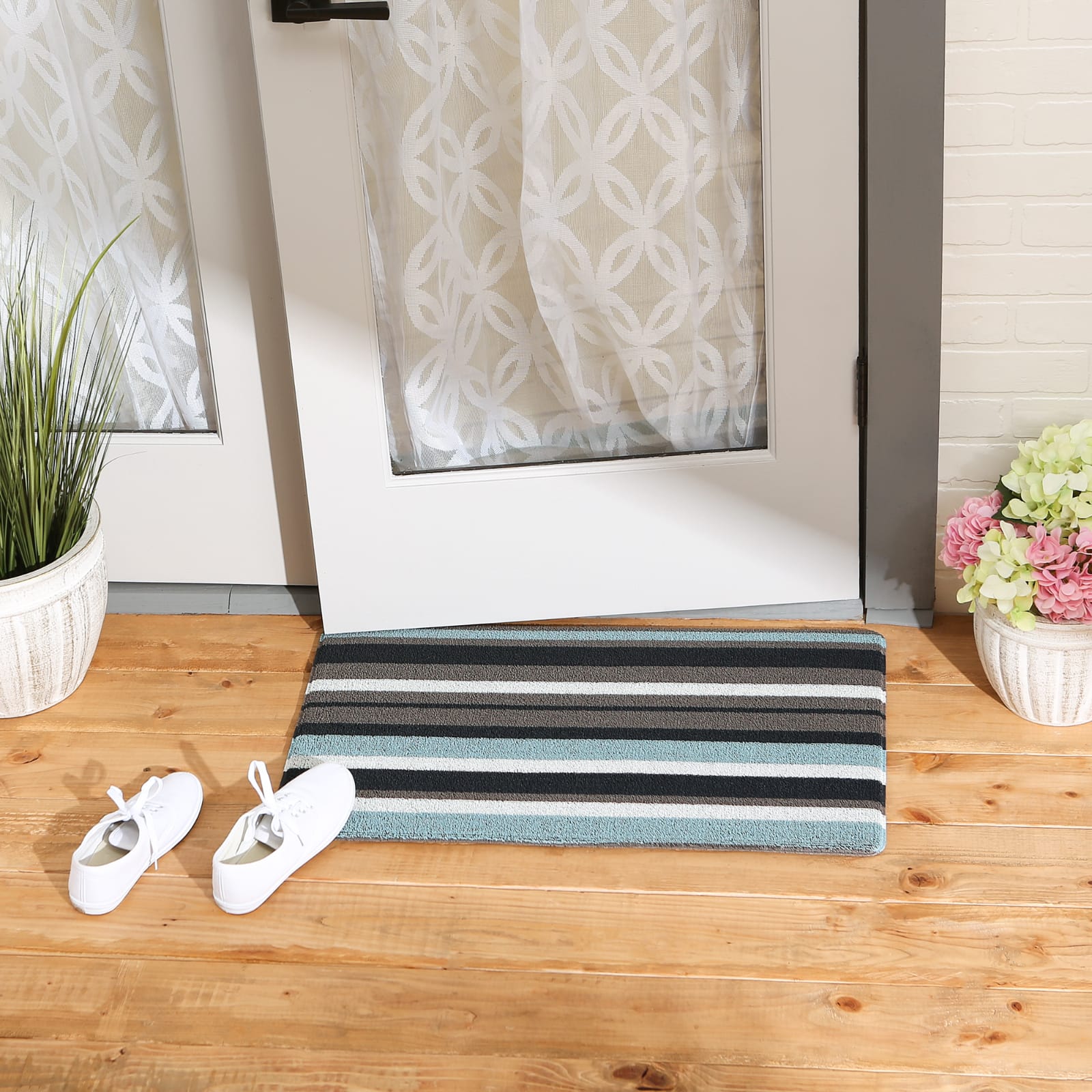 Blue And Gray Stripe Tufted Loop Textilene Mat