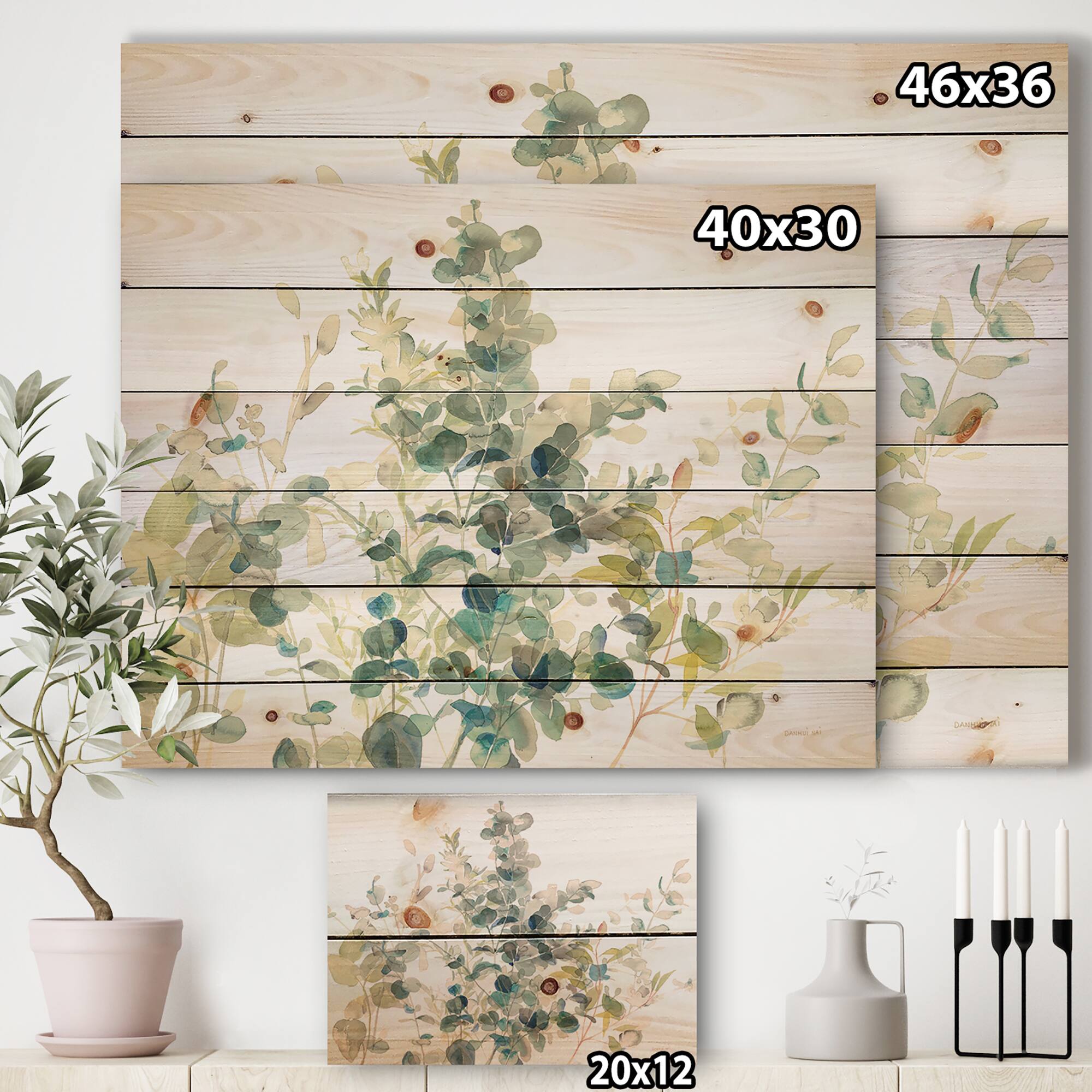 Designart - Eucalyptus Natural Element - Farmhouse Print on Natural Pine Wood
