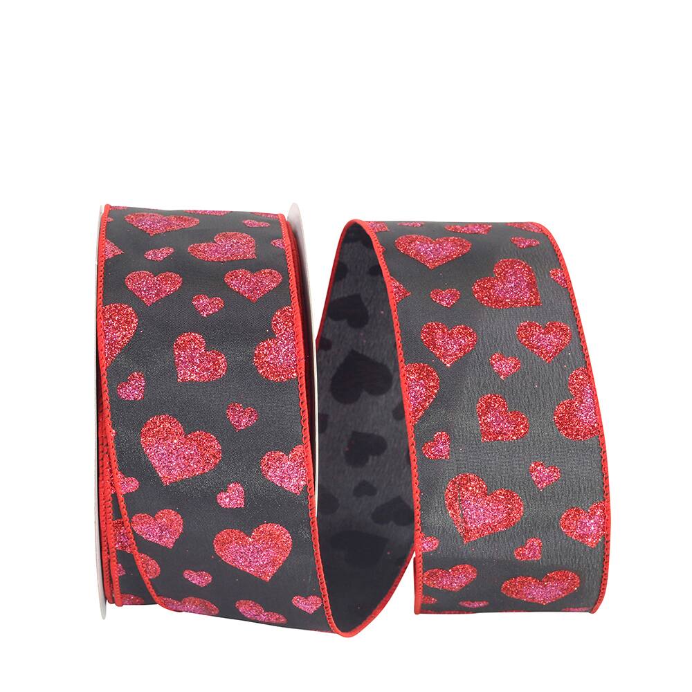 JAM Paper 2.5" x 20yd. Wired Glitter Hearts Ribbon