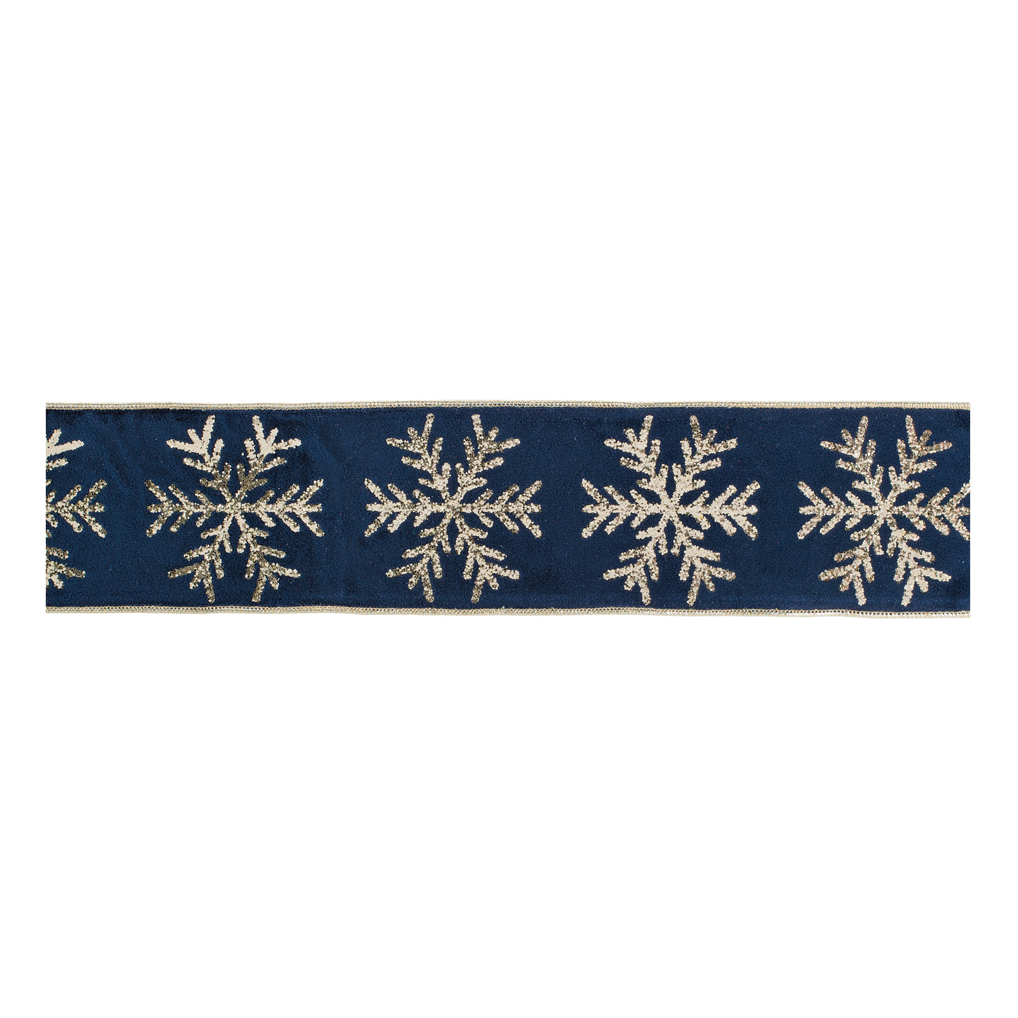 Melrose 4" x 5yd. Blue Snowflake Velvet Wired Ribbon