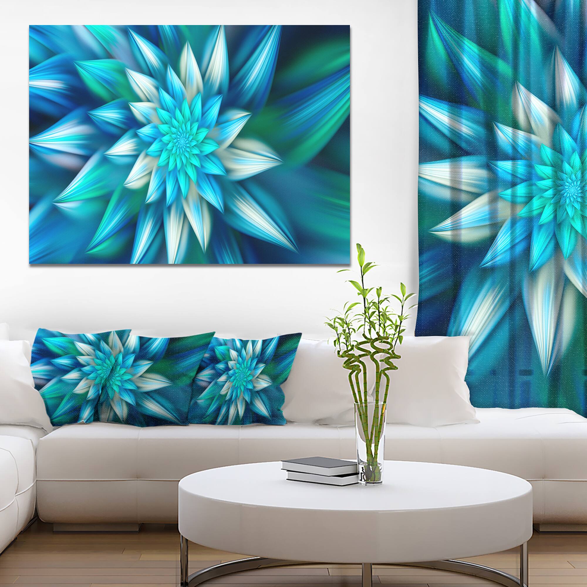 Designart - Huge Blue Fractal Flower - Floral Canvas Art Print