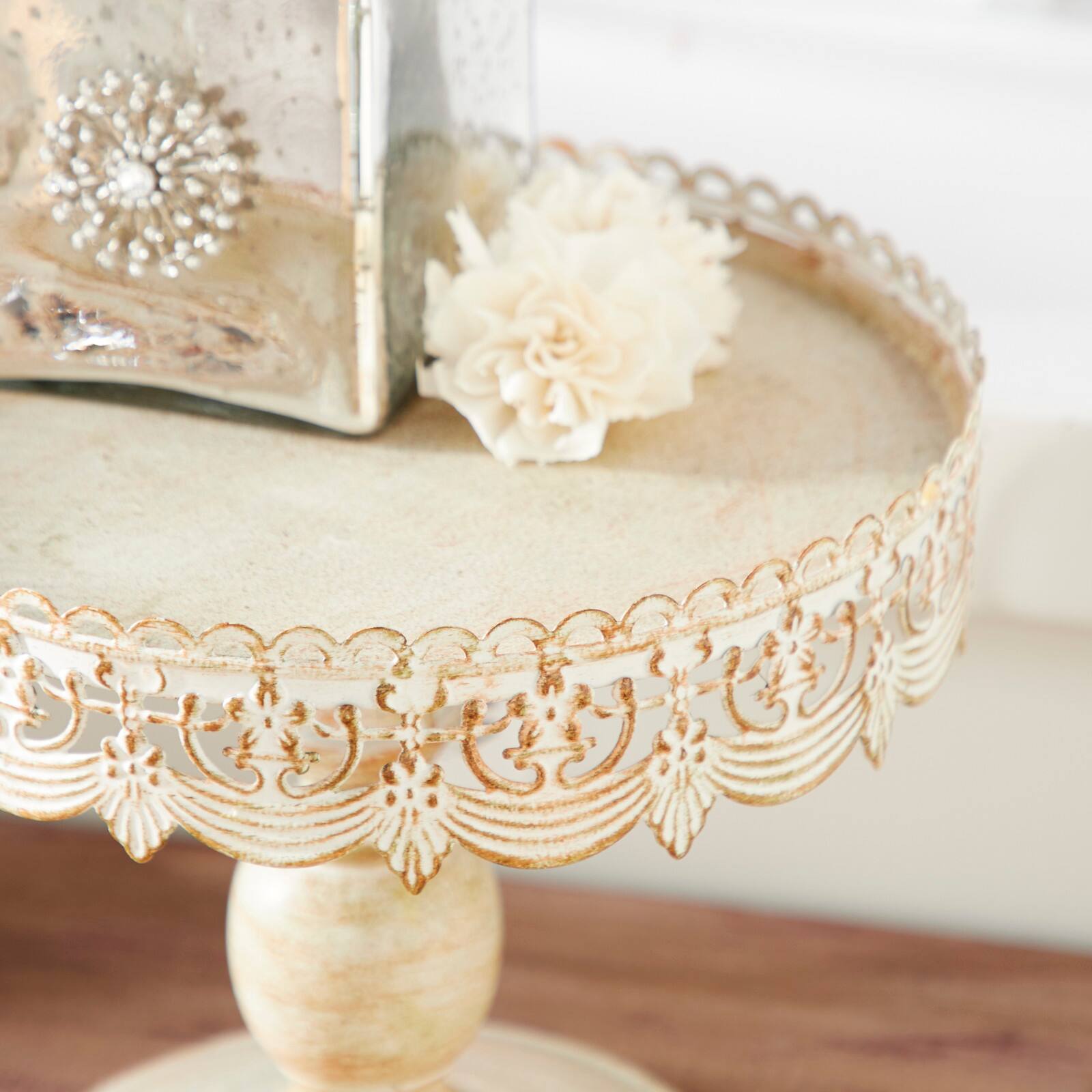 White Iron Farmhouse Cake Stand, 9" x 10" x 10"
