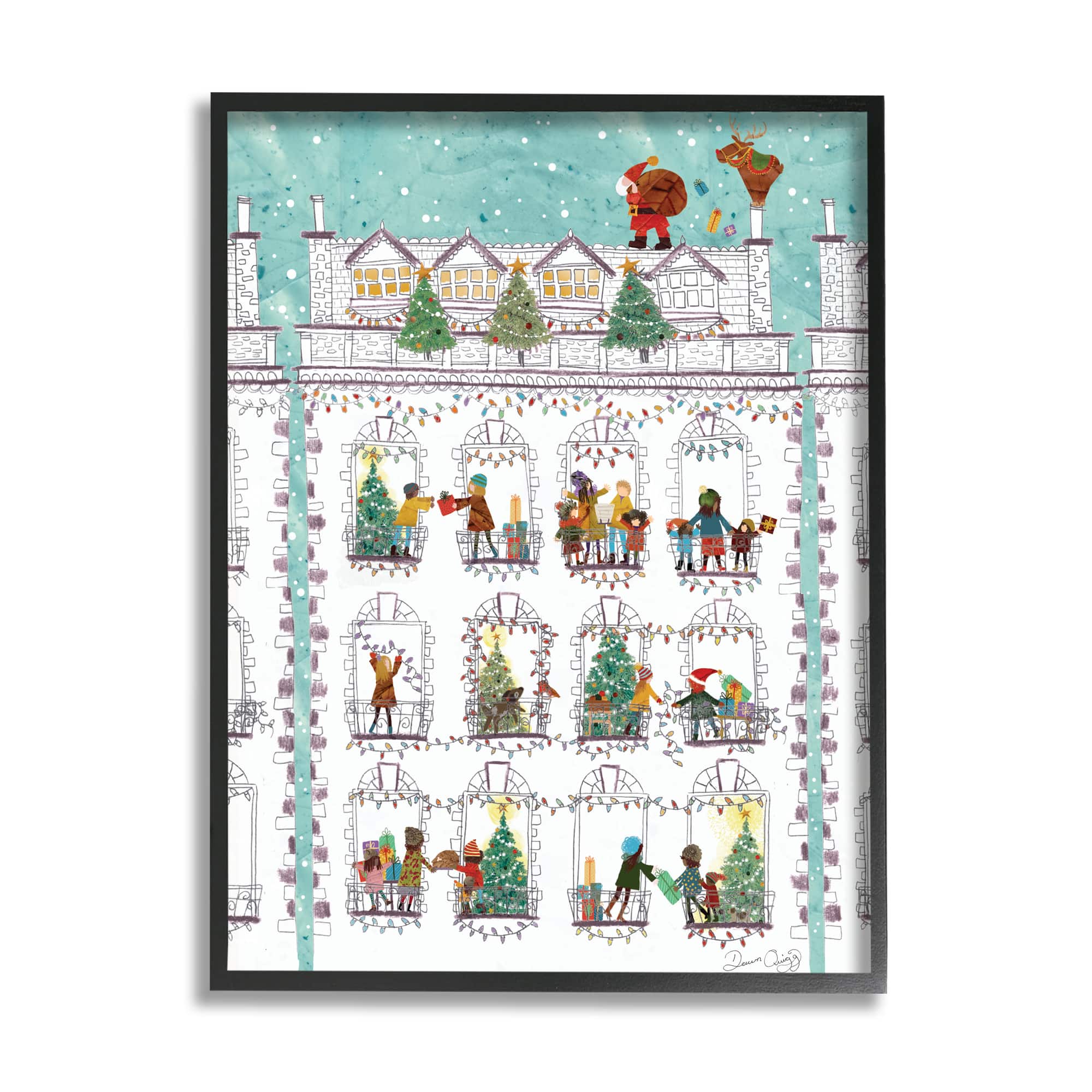 Stupell Industries Santa Claus Gifts City Rooftop Framed Giclee Art