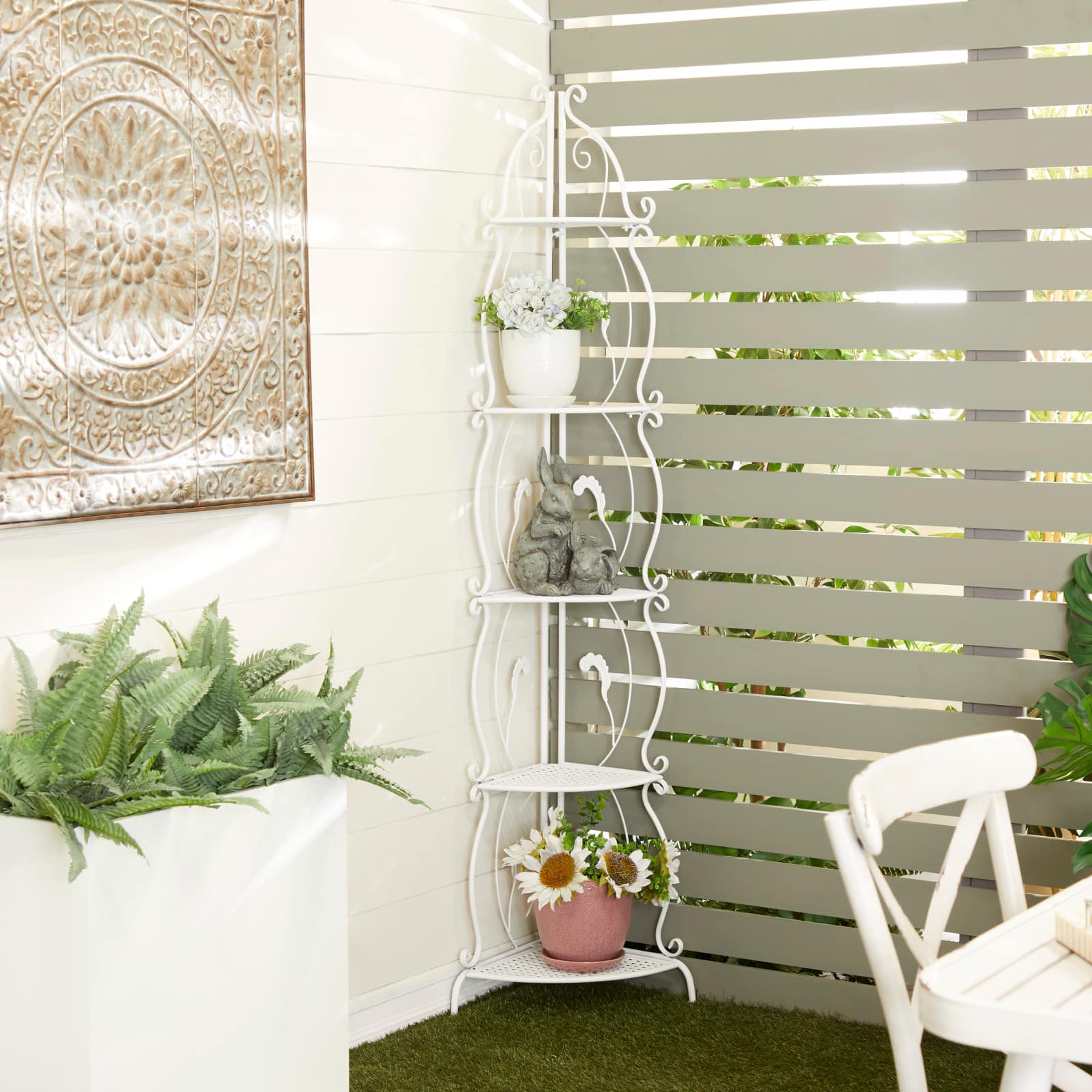 White Iron French Country Bakers Rack, 71" x 16" x 12"
